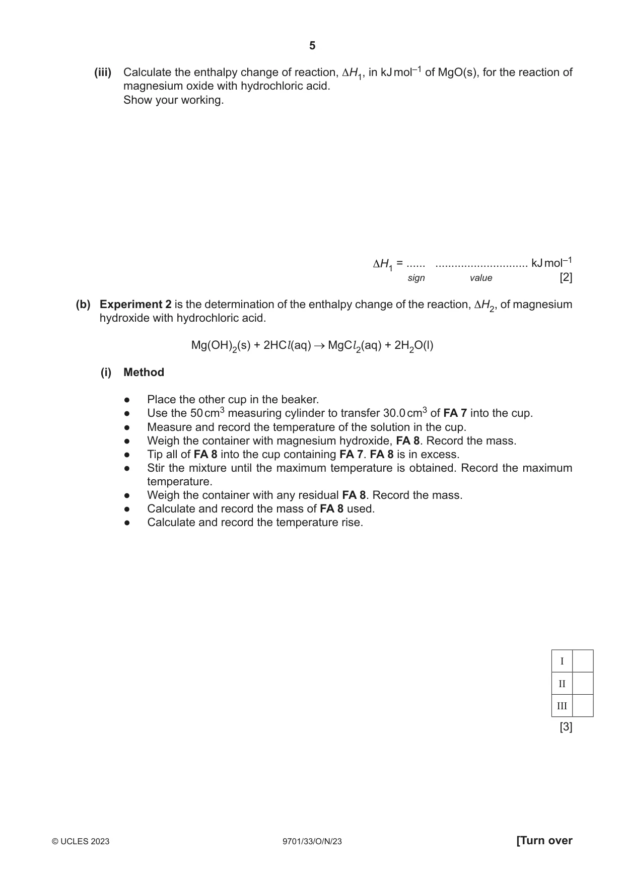 Cambridge A Level Chemistry 9701 2023 Oct/Nov Paper 3 · Variant 3 question paper, page 5 of 12