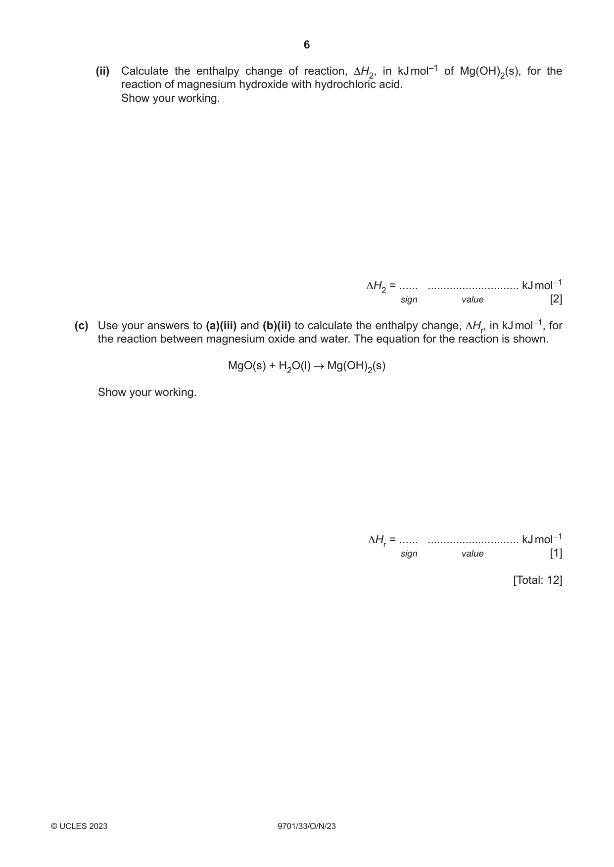 Cambridge A Level Chemistry 9701 2023 Oct/Nov Paper 3 · Variant 3 question paper, page 6 of 12