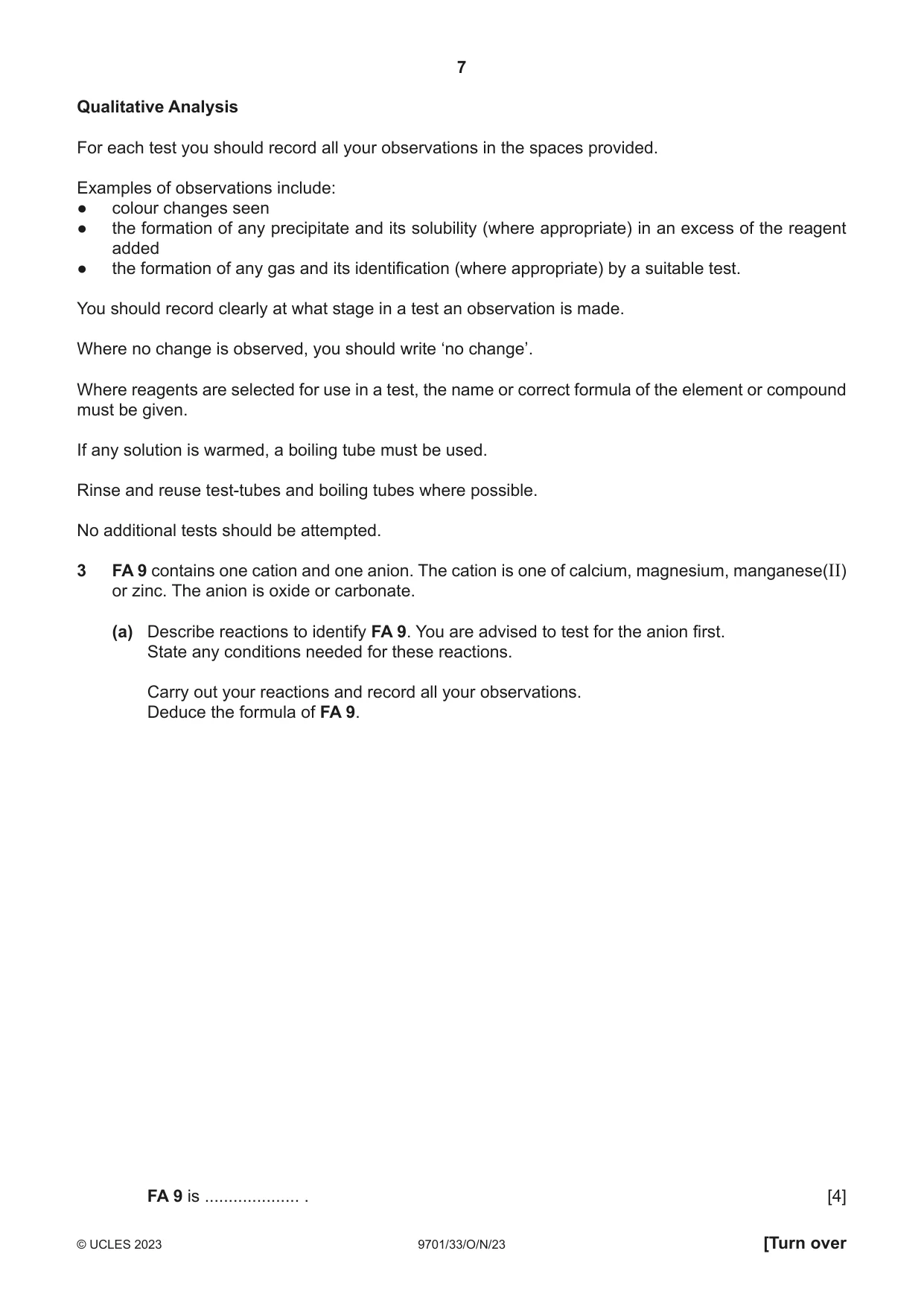 Cambridge A Level Chemistry 9701 2023 Oct/Nov Paper 3 · Variant 3 question paper, page 7 of 12