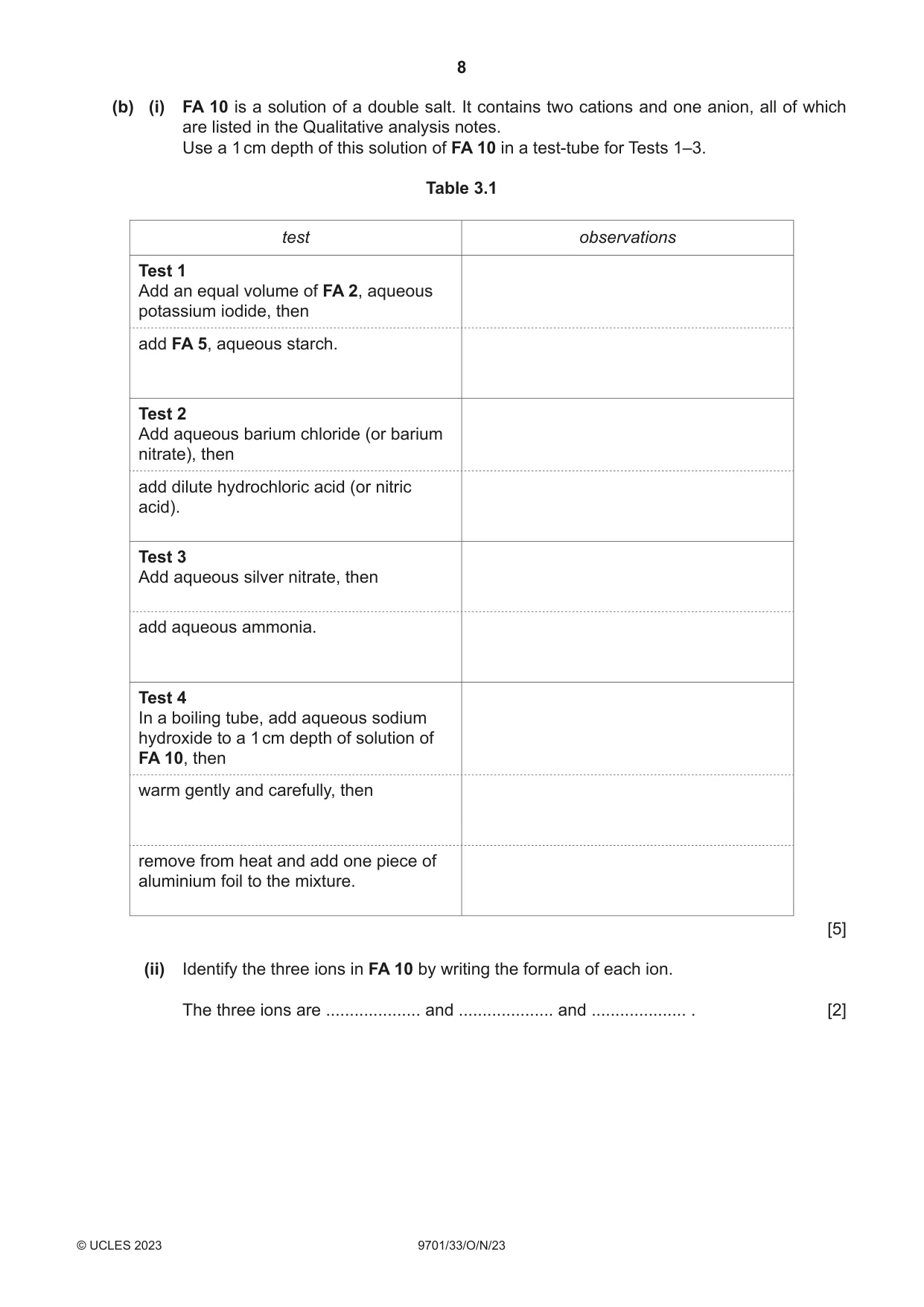 Cambridge A Level Chemistry 9701 2023 Oct/Nov Paper 3 · Variant 3 question paper, page 8 of 12