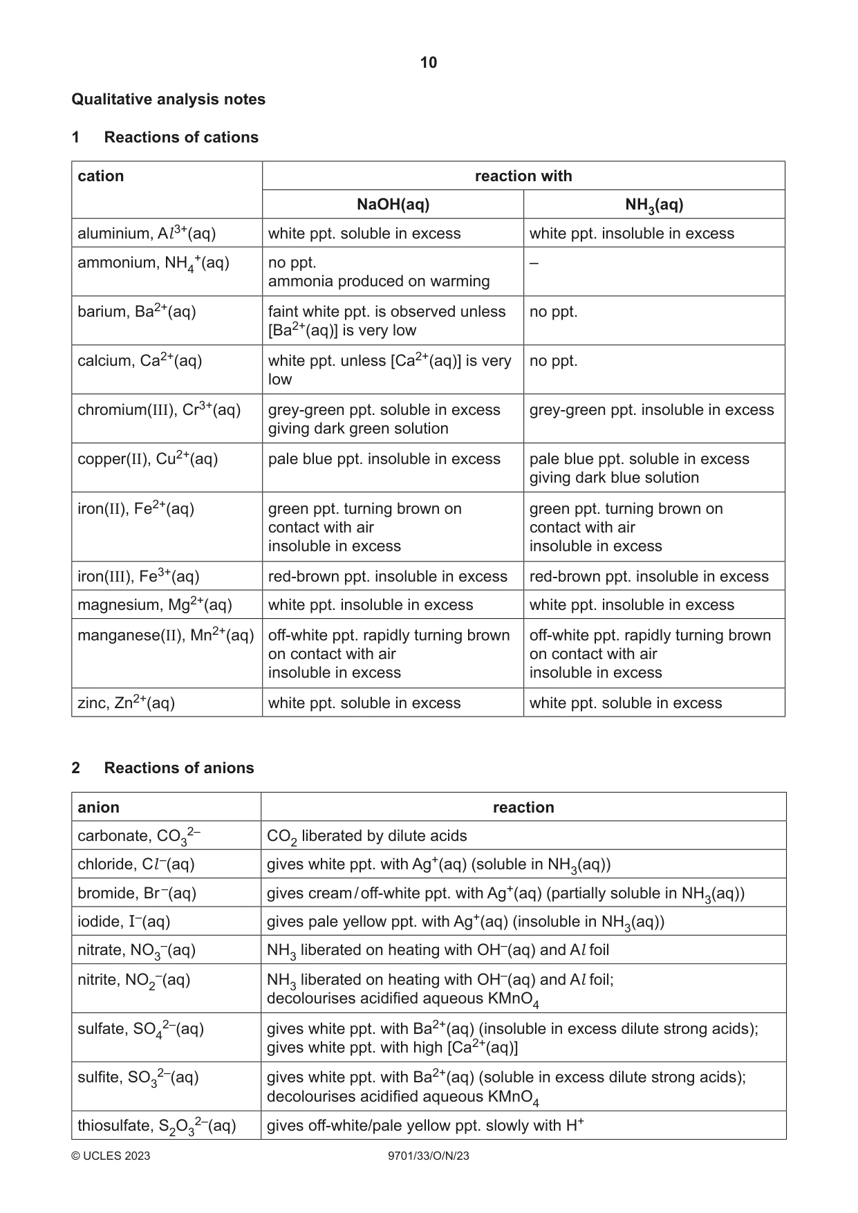 Cambridge A Level Chemistry 9701 2023 Oct/Nov Paper 3 · Variant 3 question paper, page 10 of 12