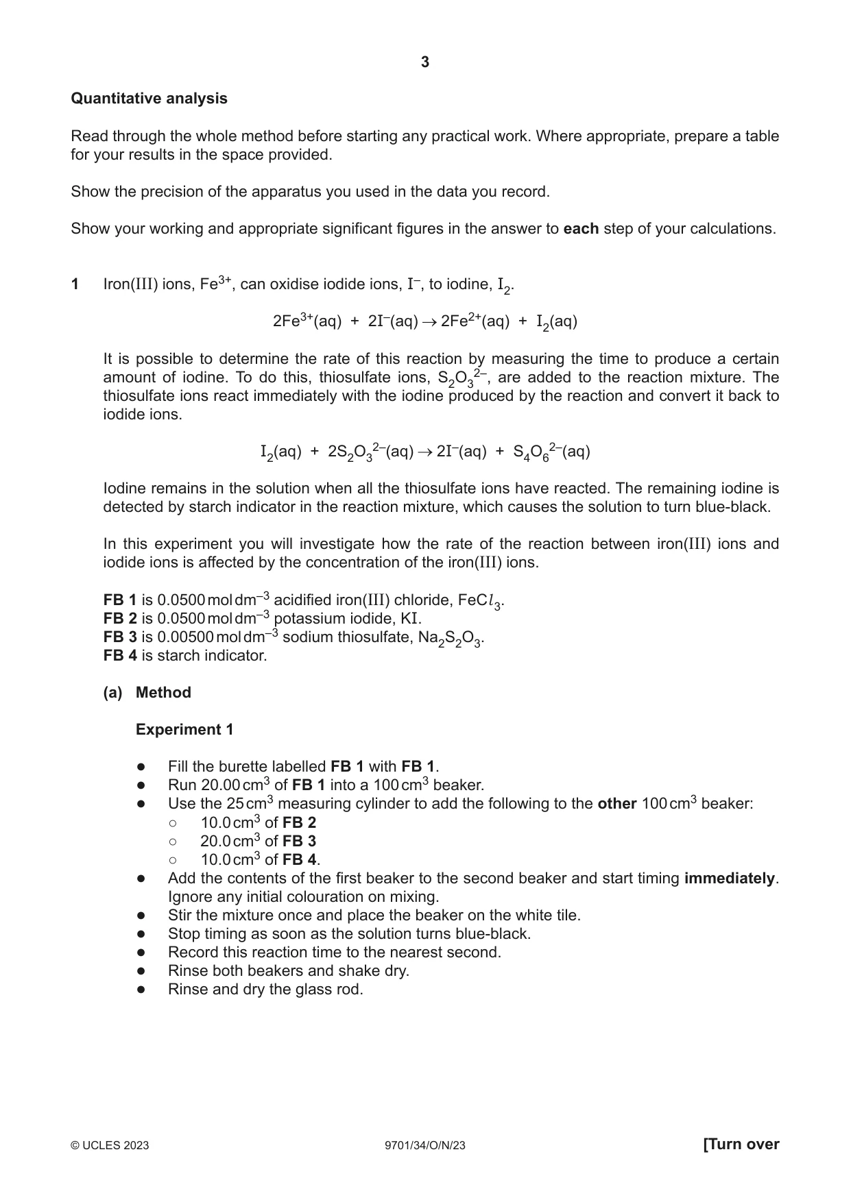 Cambridge A Level Chemistry 9701 2023 Oct/Nov Paper 3 · Variant 4 question paper, page 3 of 16