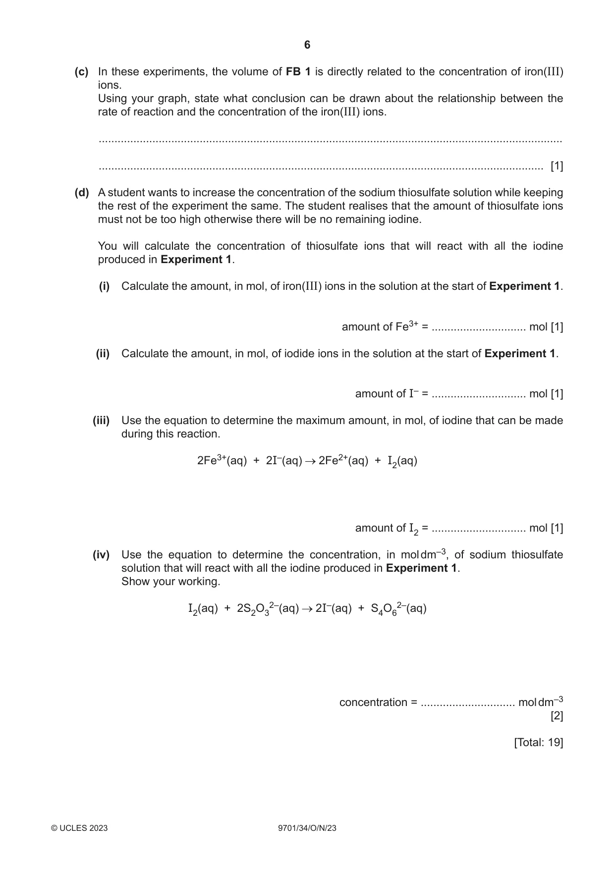 Cambridge A Level Chemistry 9701 2023 Oct/Nov Paper 3 · Variant 4 question paper, page 6 of 16