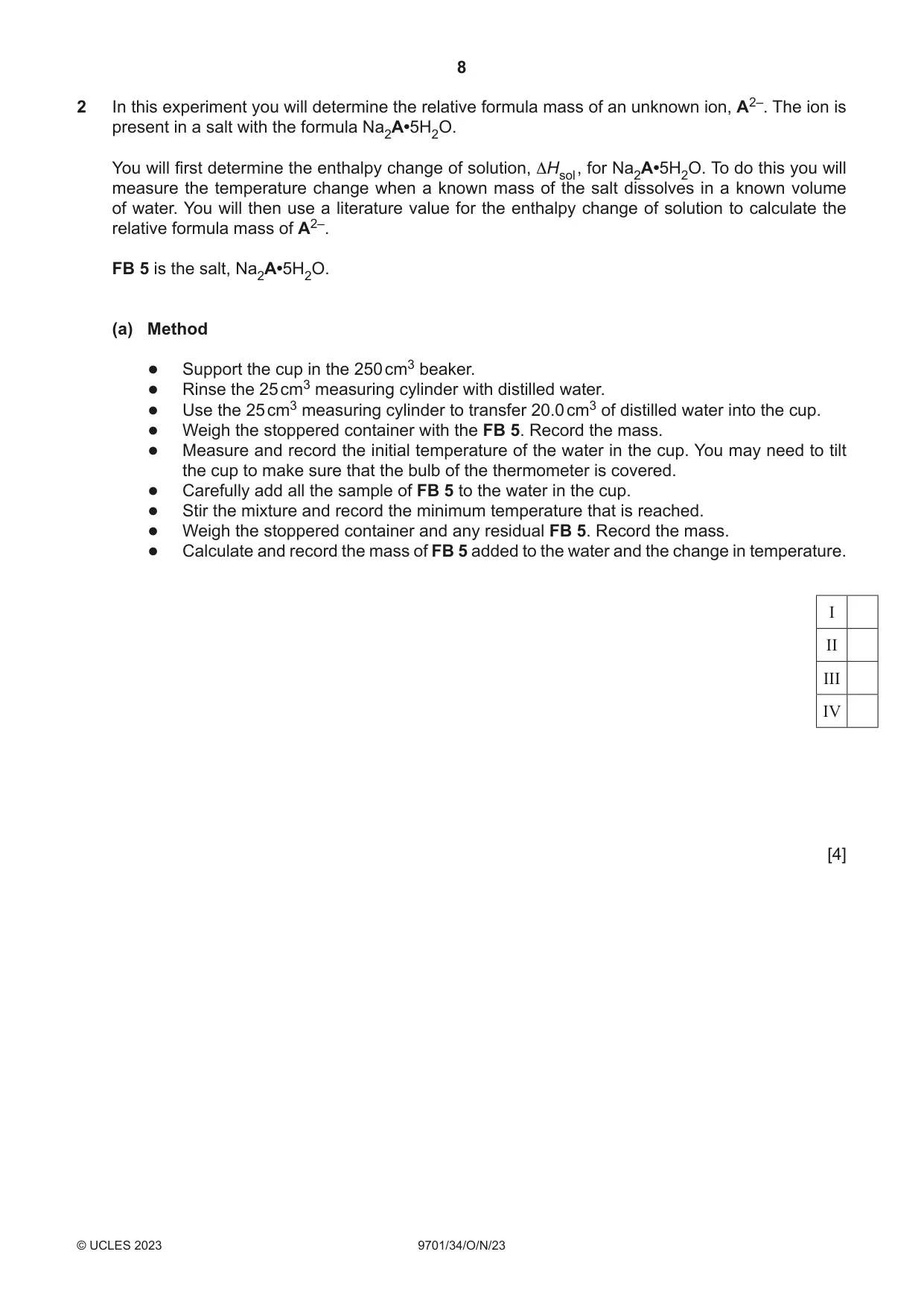 Cambridge A Level Chemistry 9701 2023 Oct/Nov Paper 3 · Variant 4 question paper, page 8 of 16