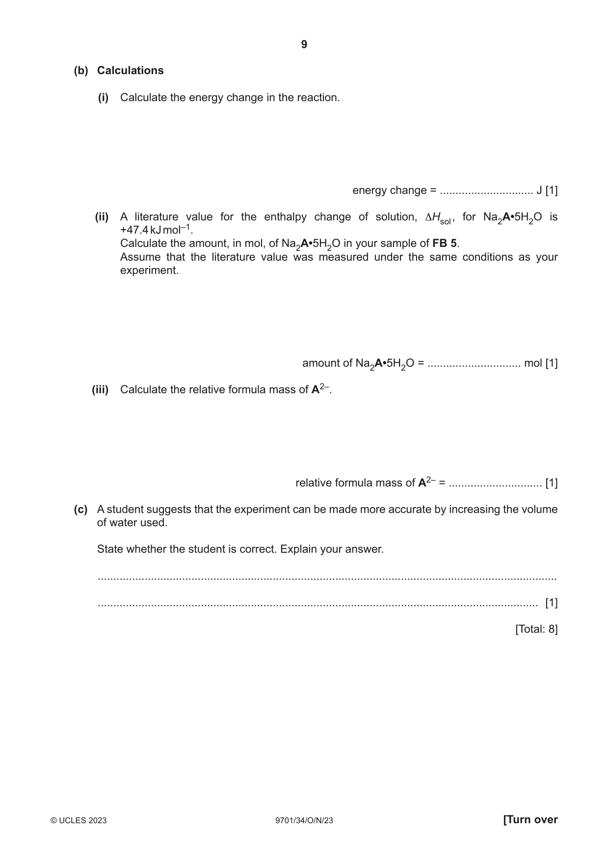Cambridge A Level Chemistry 9701 2023 Oct/Nov Paper 3 · Variant 4 question paper, page 9 of 16