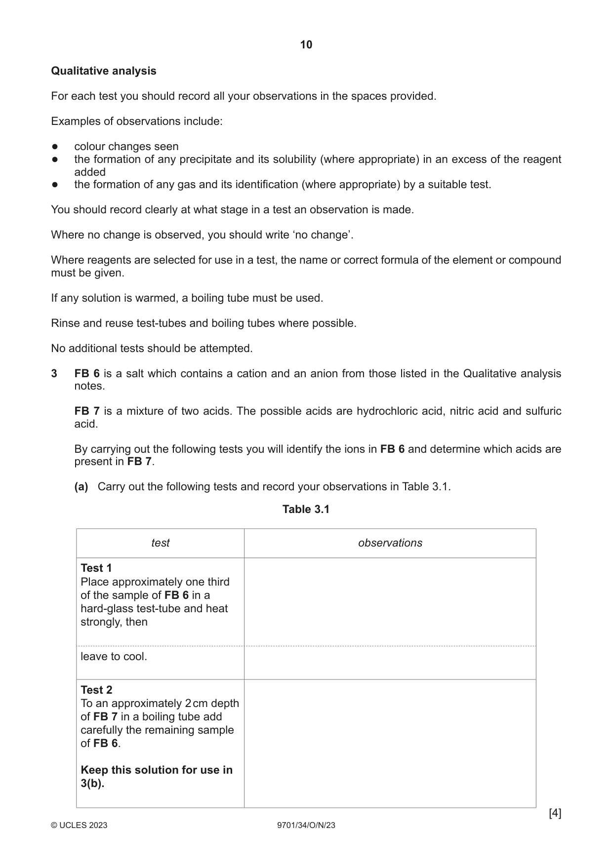 Cambridge A Level Chemistry 9701 2023 Oct/Nov Paper 3 · Variant 4 question paper, page 10 of 16