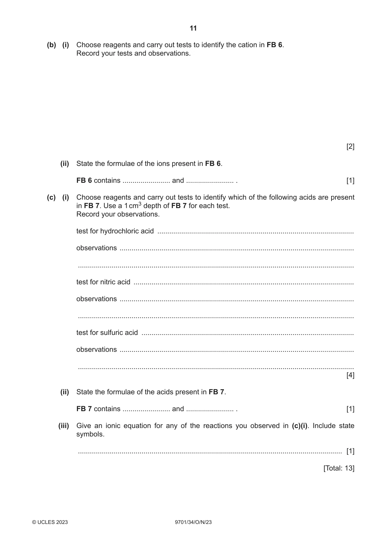 Cambridge A Level Chemistry 9701 2023 Oct/Nov Paper 3 · Variant 4 question paper, page 11 of 16