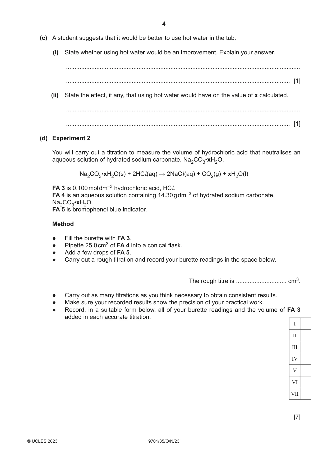 Cambridge A Level Chemistry 9701 2023 Oct/Nov Paper 3 · Variant 5 question paper, page 4 of 12