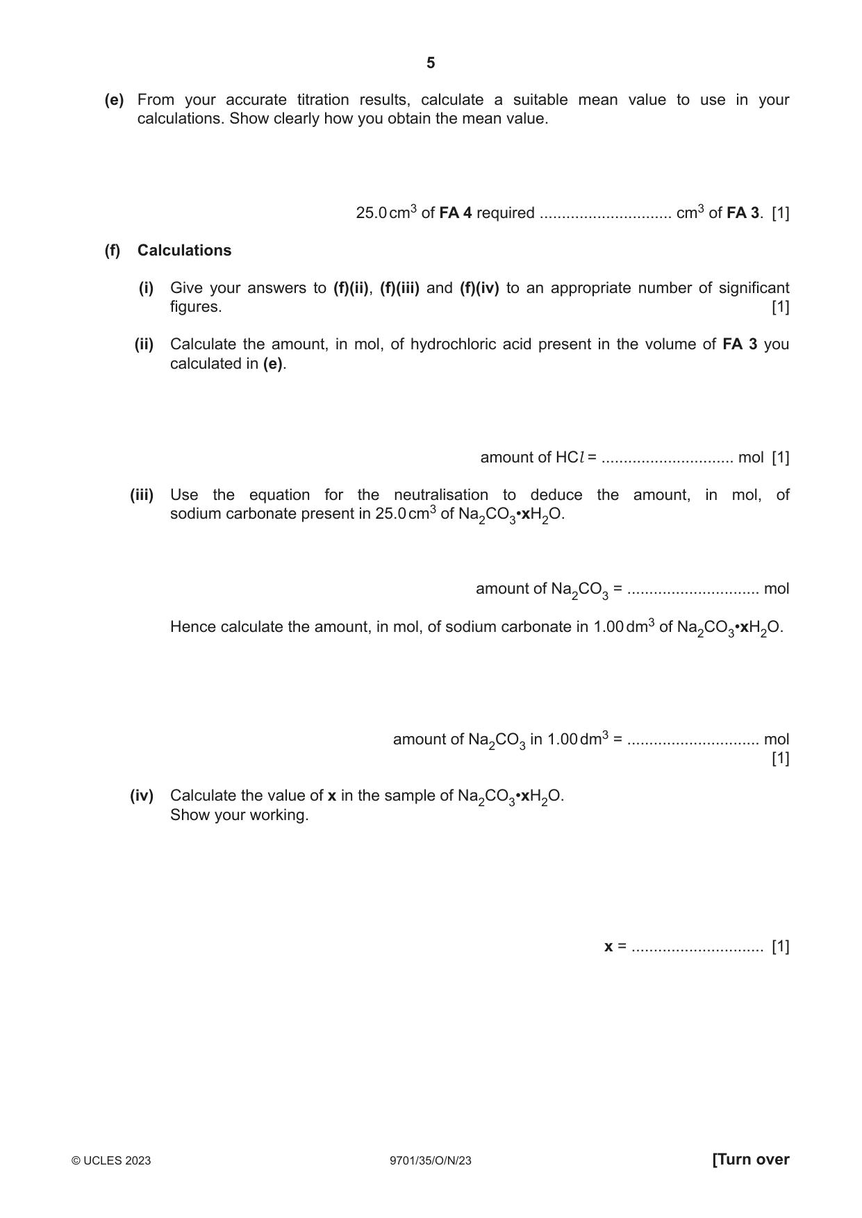 Cambridge A Level Chemistry 9701 2023 Oct/Nov Paper 3 · Variant 5 question paper, page 5 of 12
