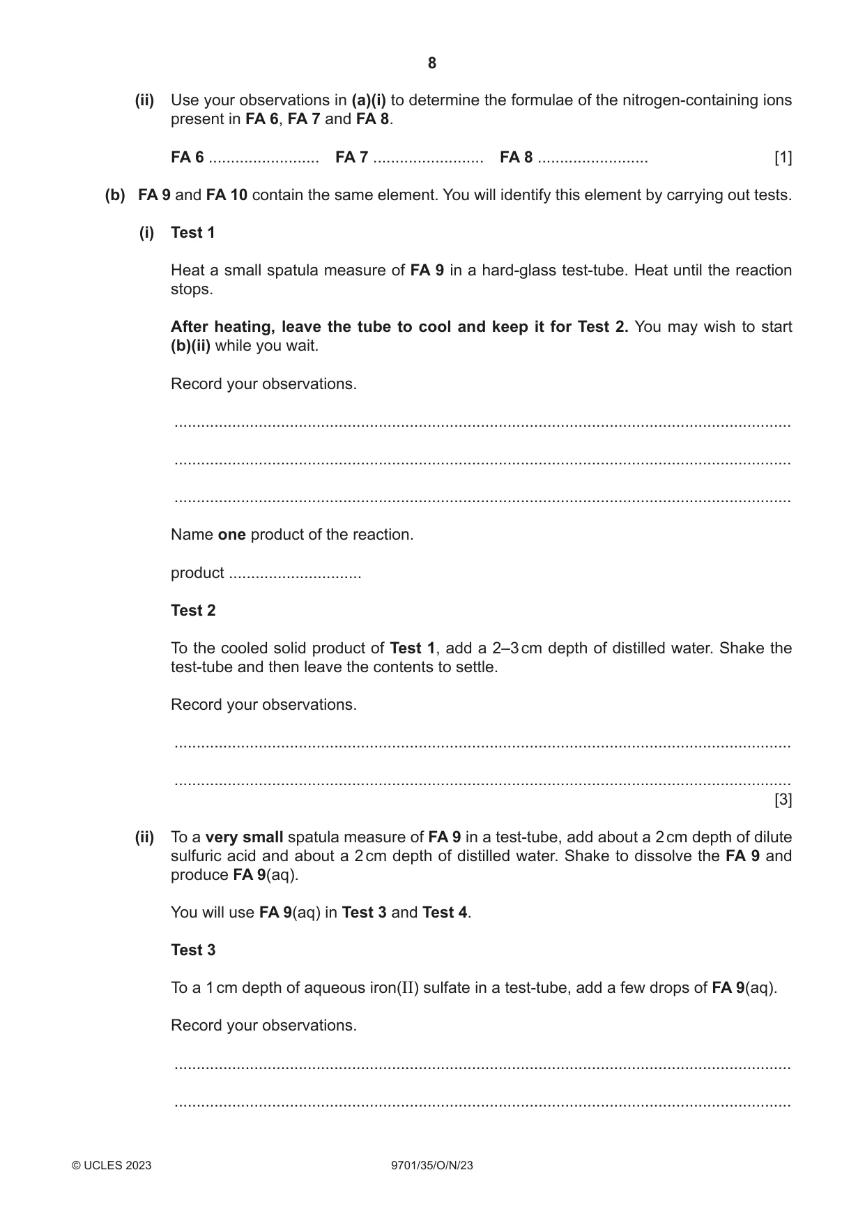 Cambridge A Level Chemistry 9701 2023 Oct/Nov Paper 3 · Variant 5 question paper, page 8 of 12
