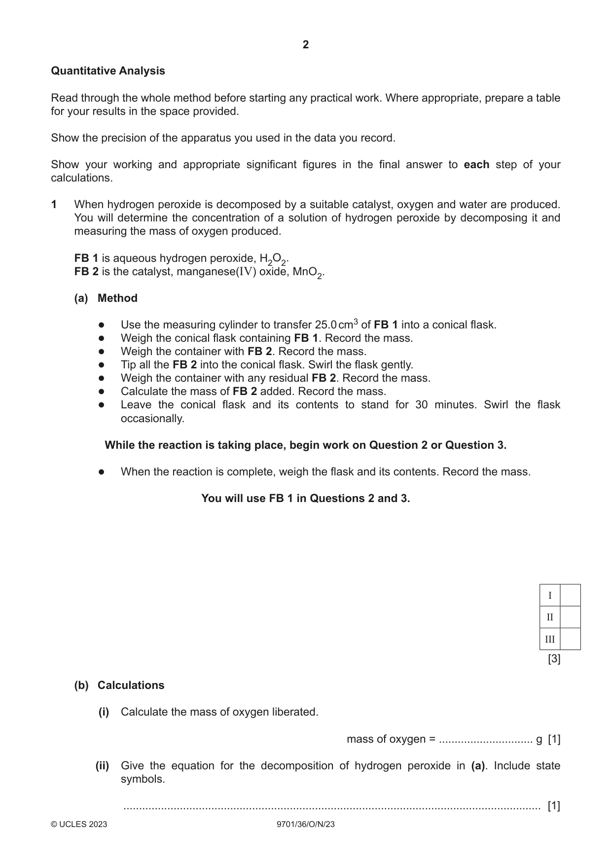 Cambridge A Level Chemistry 9701 2023 Oct/Nov Paper 3 · Variant 6 question paper, page 2 of 12