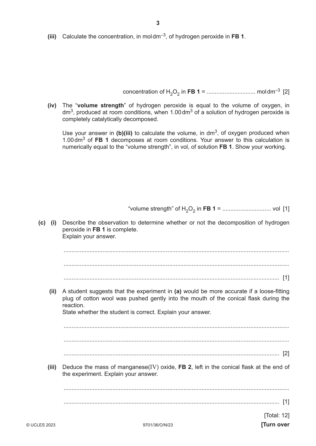 Cambridge A Level Chemistry 9701 2023 Oct/Nov Paper 3 · Variant 6 question paper, page 3 of 12