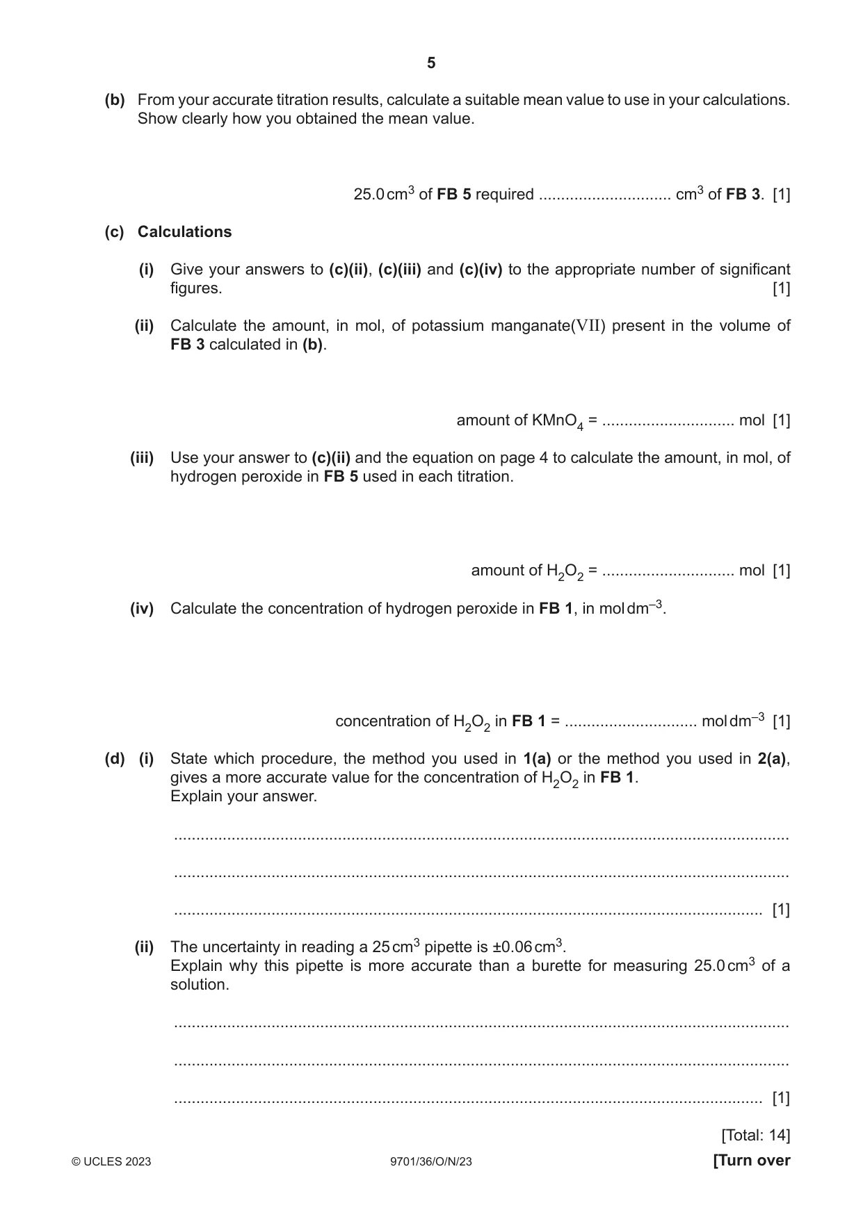 Cambridge A Level Chemistry 9701 2023 Oct/Nov Paper 3 · Variant 6 question paper, page 5 of 12