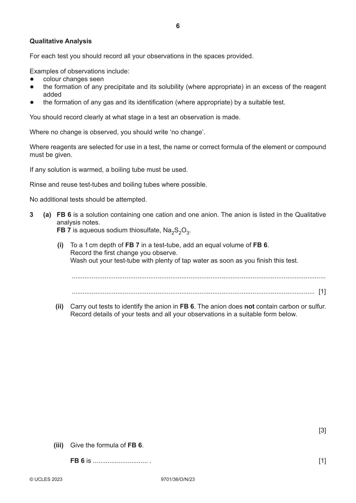 Cambridge A Level Chemistry 9701 2023 Oct/Nov Paper 3 · Variant 6 question paper, page 6 of 12