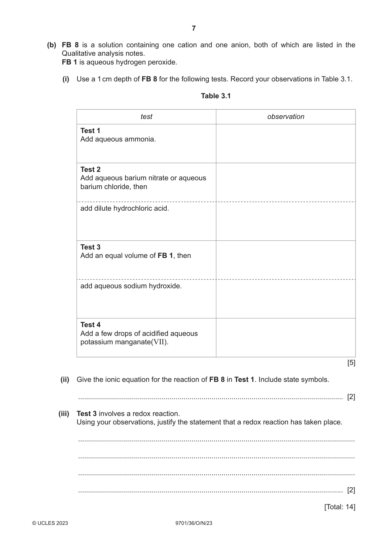 Cambridge A Level Chemistry 9701 2023 Oct/Nov Paper 3 · Variant 6 question paper, page 7 of 12