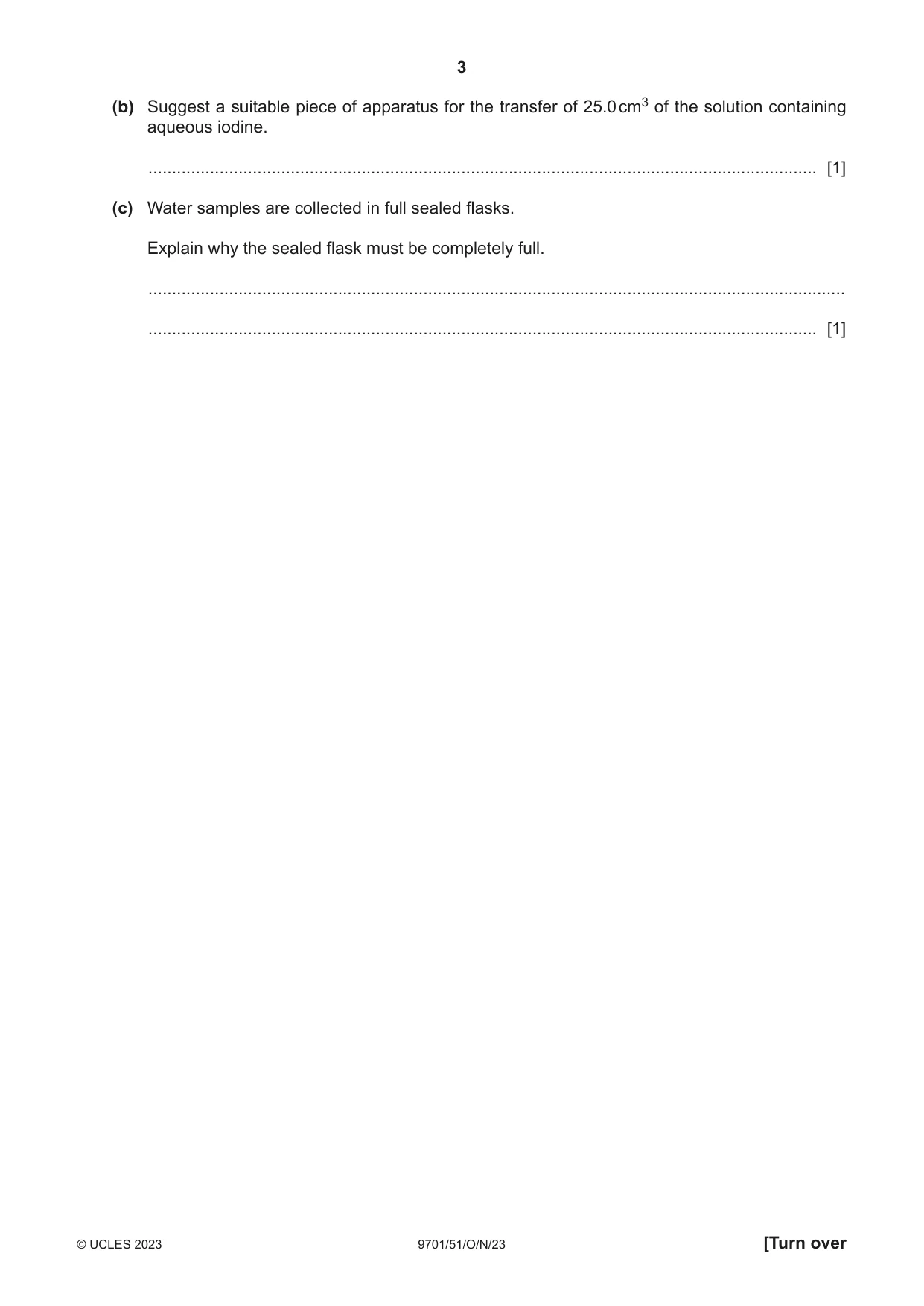 Cambridge A Level Chemistry 9701 2023 Oct/Nov Paper 5 · Variant 1 question paper, page 3 of 12
