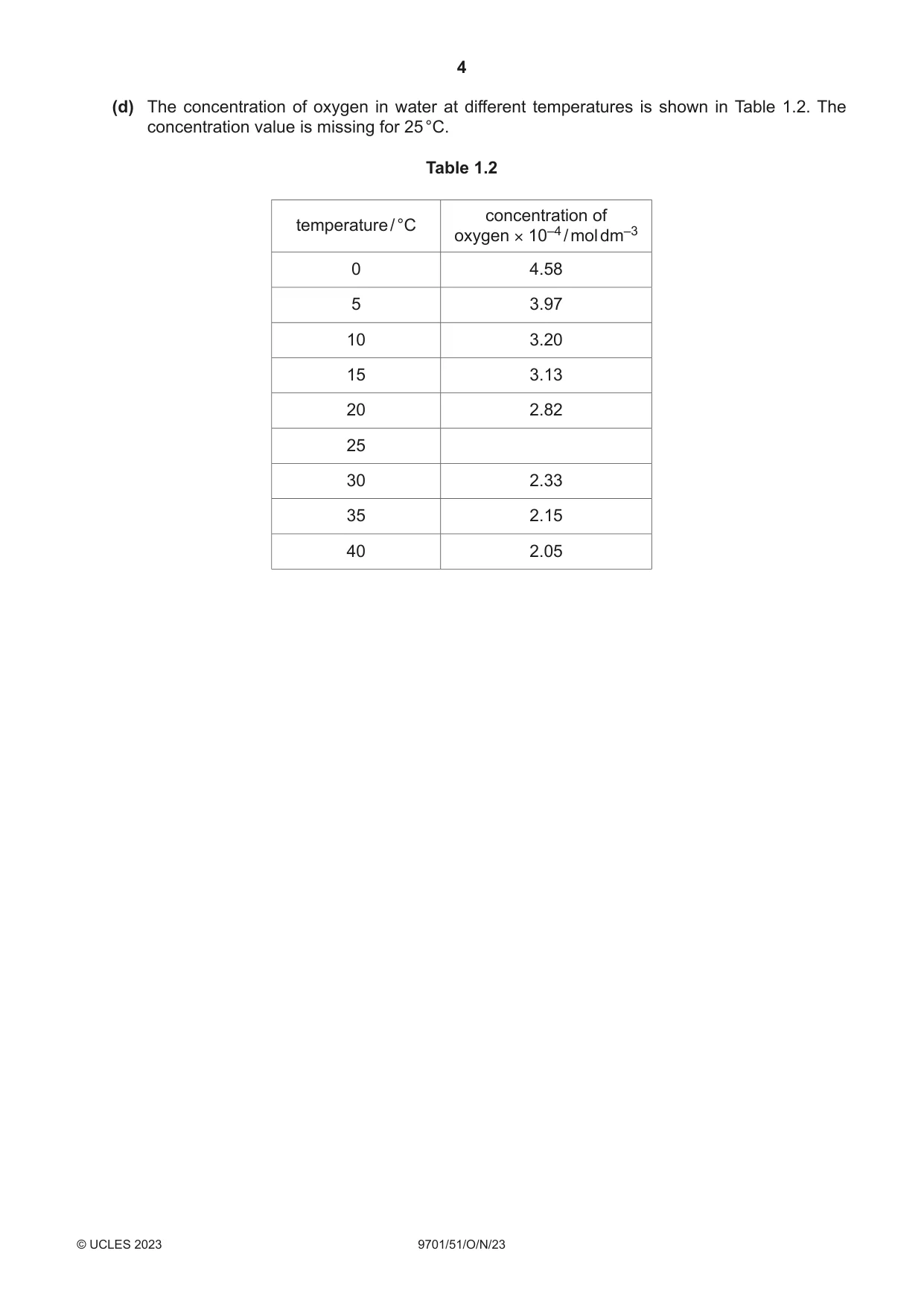 Cambridge A Level Chemistry 9701 2023 Oct/Nov Paper 5 · Variant 1 question paper, page 4 of 12