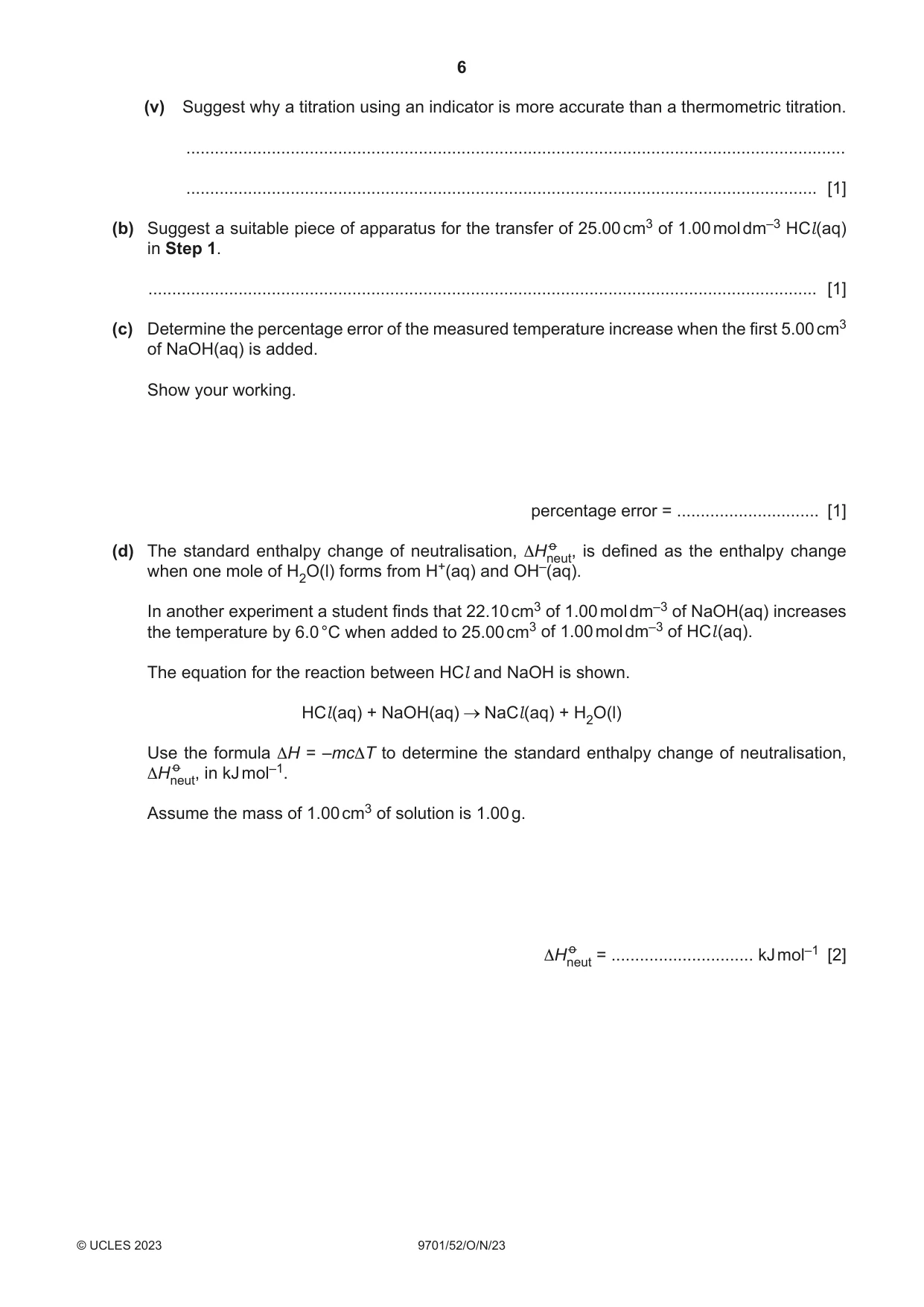 Cambridge A Level Chemistry 9701 2023 Oct/Nov Paper 5 · Variant 2 question paper, page 6 of 12