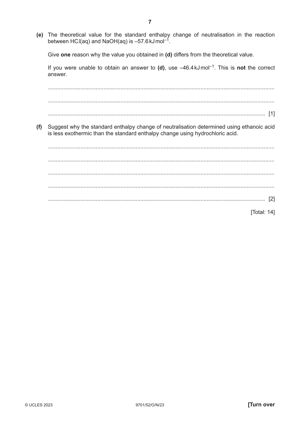 Cambridge A Level Chemistry 9701 2023 Oct/Nov Paper 5 · Variant 2 question paper, page 7 of 12