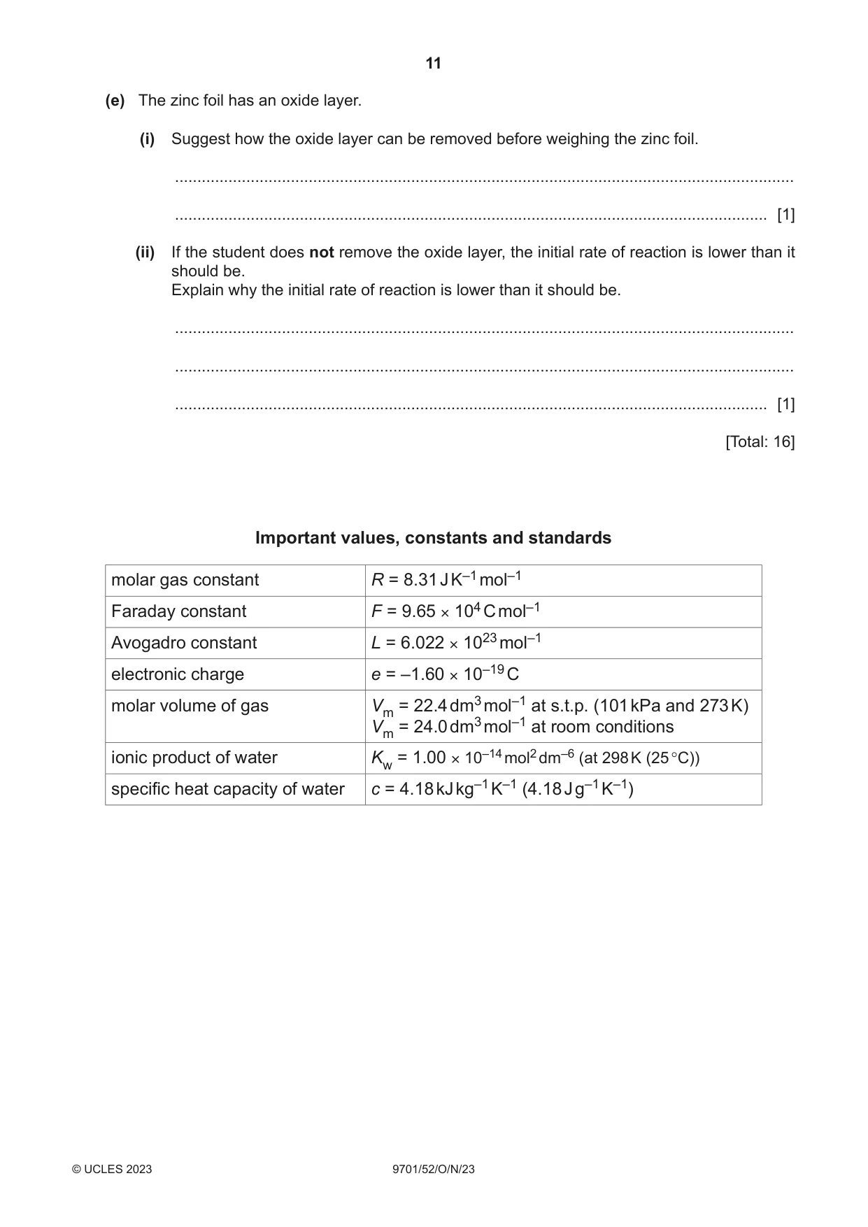 Cambridge A Level Chemistry 9701 2023 Oct/Nov Paper 5 · Variant 2 question paper, page 11 of 12