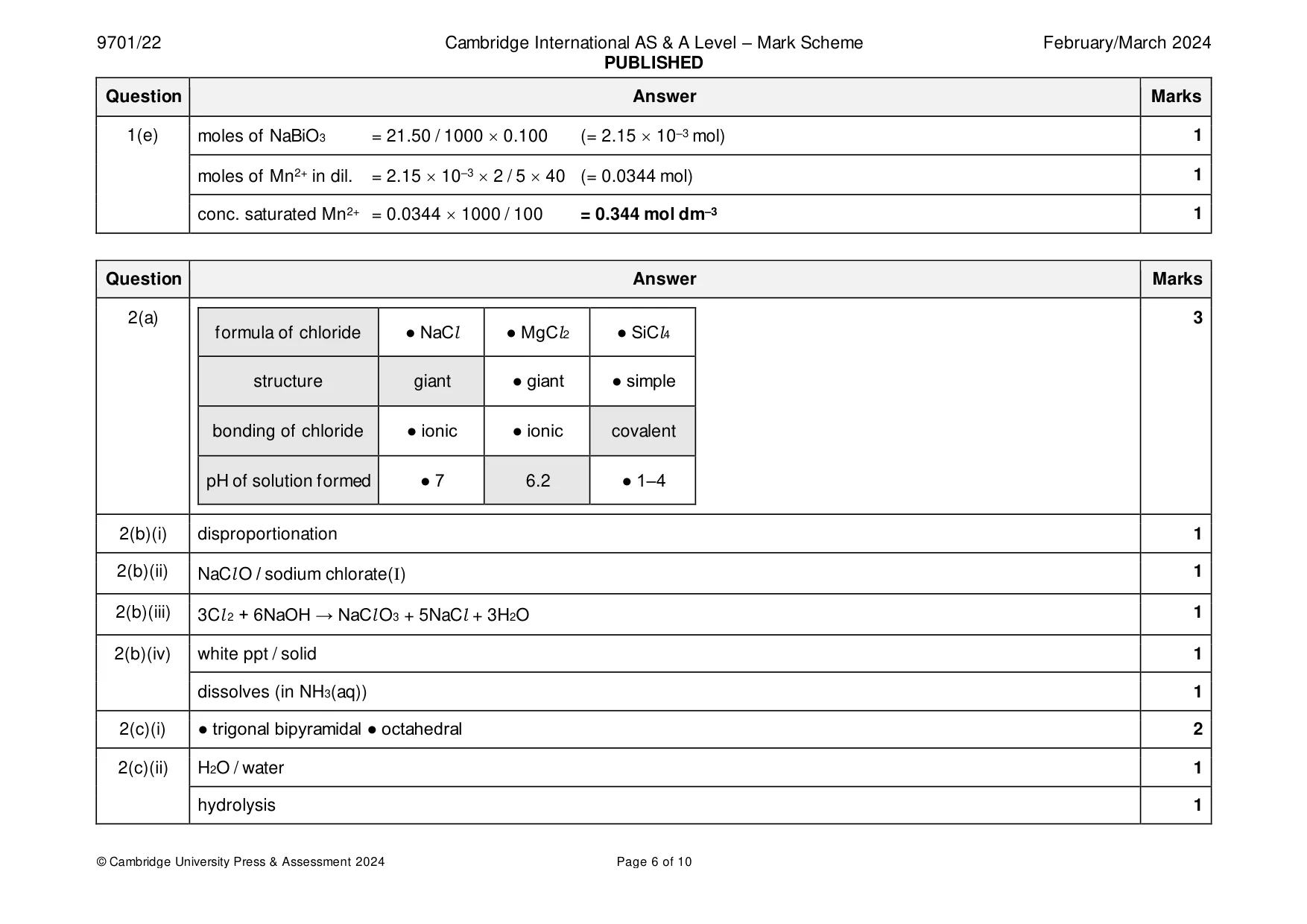 Mark scheme, page 6 of 10