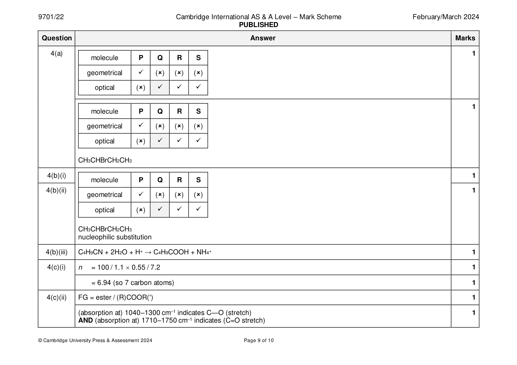 Mark scheme, page 9 of 10