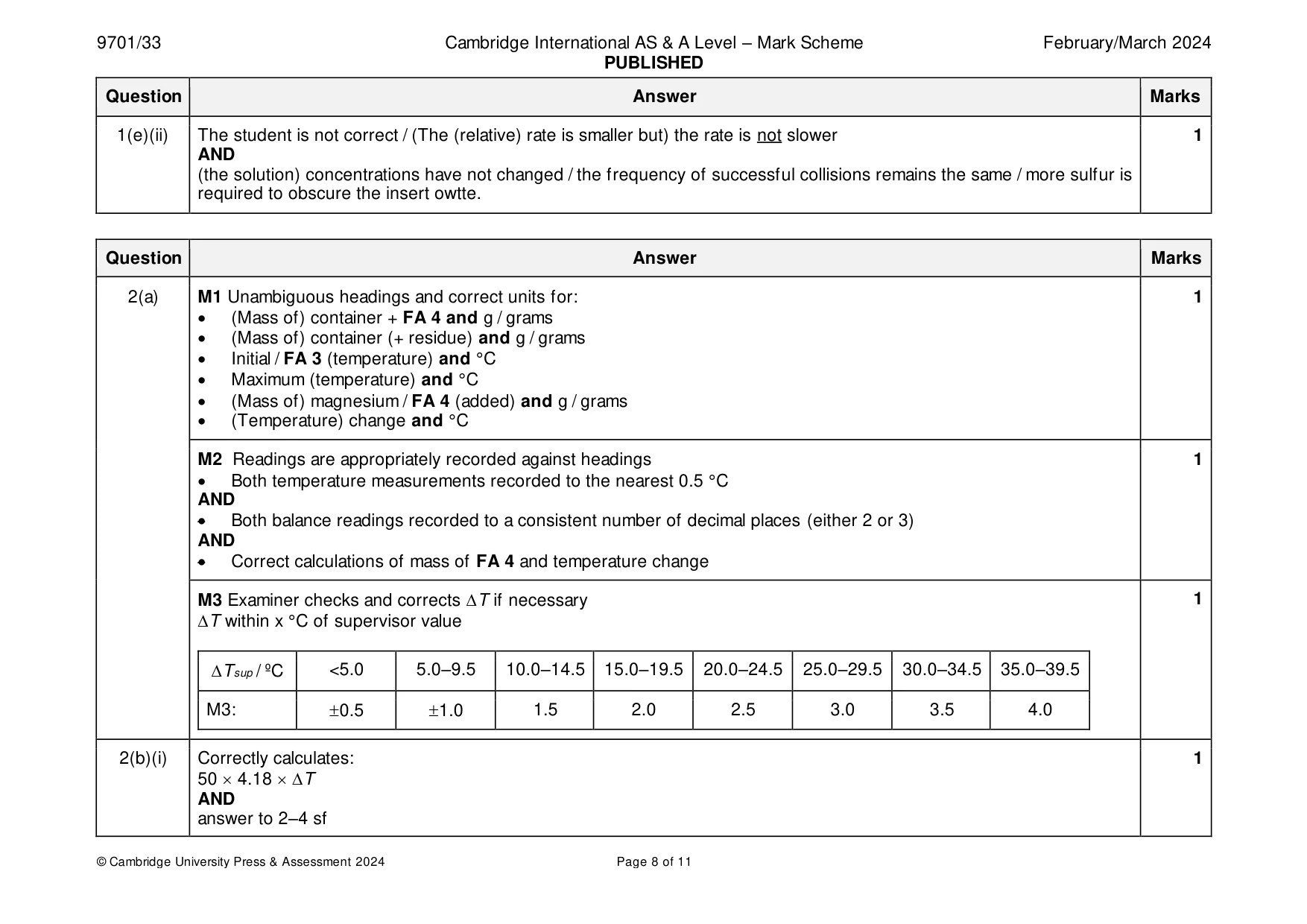 Mark scheme, page 8 of 11