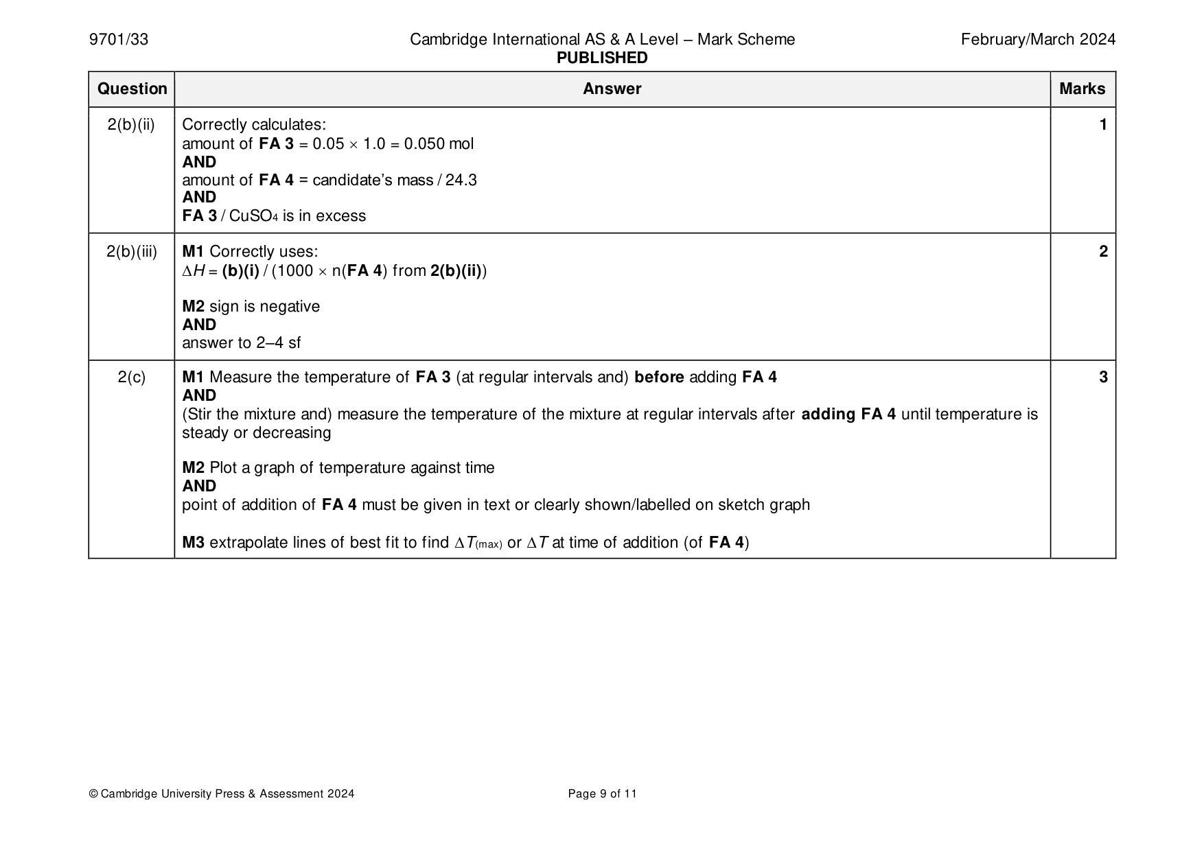 Mark scheme, page 9 of 11