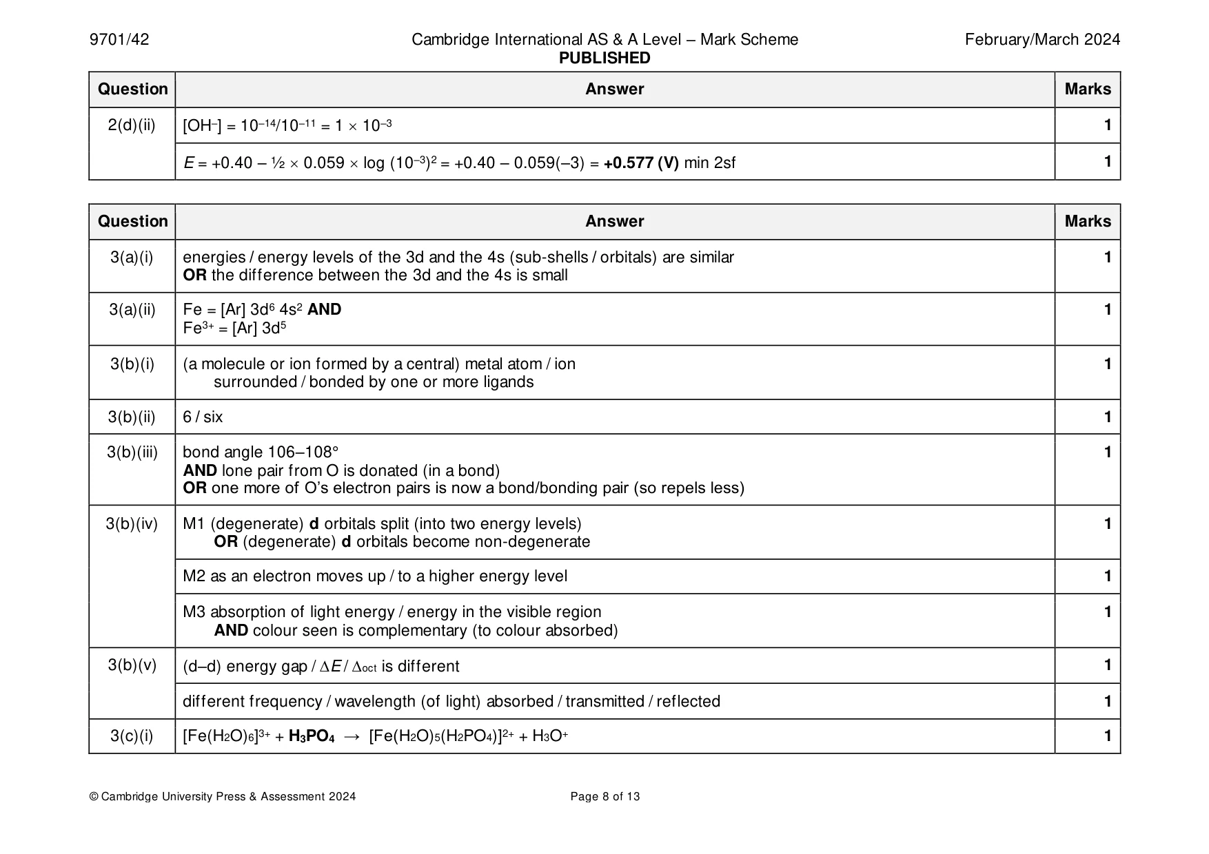 Mark scheme, page 8 of 13