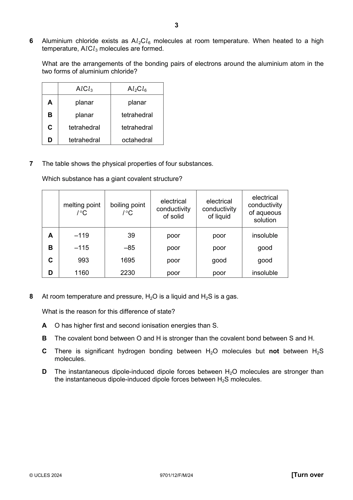 Cambridge A Level Chemistry 9701 2024 Feb/March Paper 1 · Variant 2 question paper, page 3 of 20
