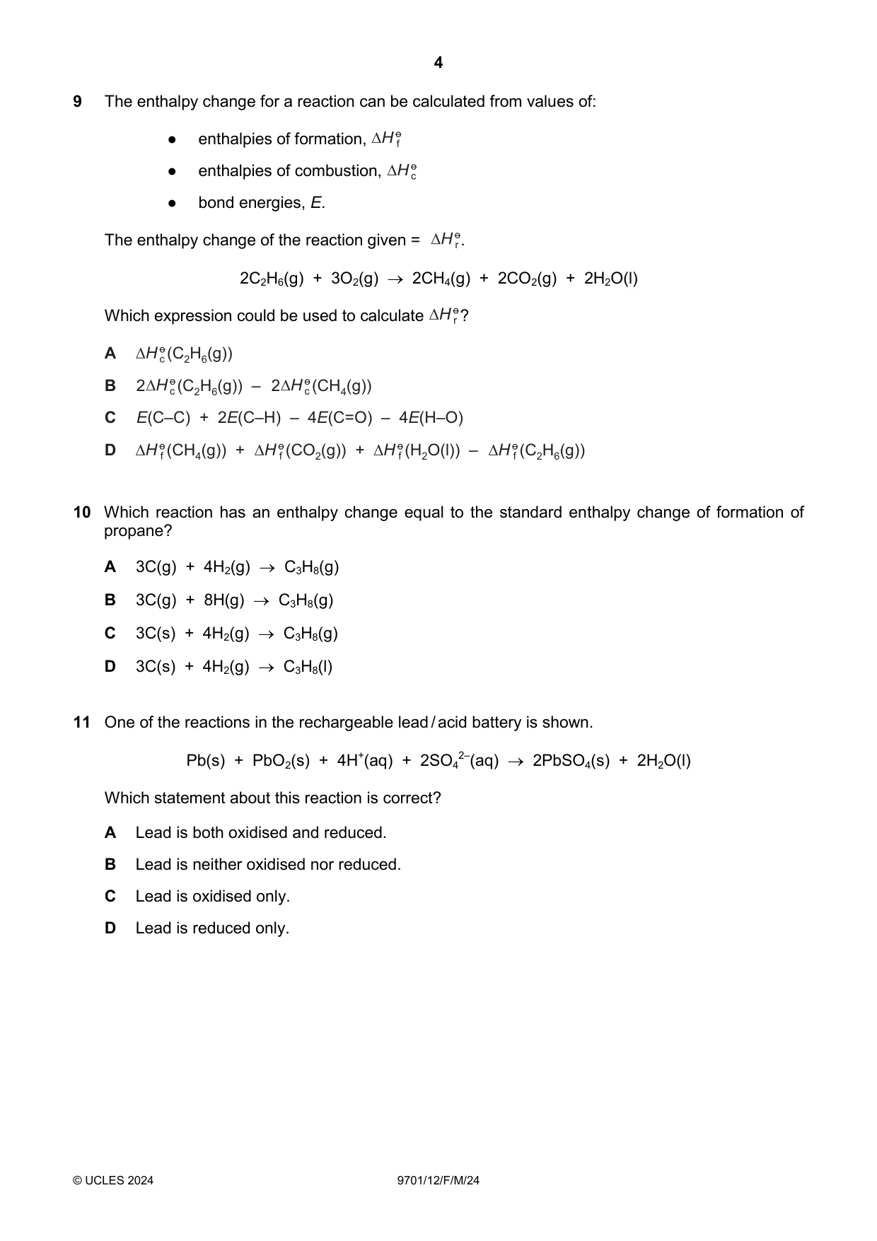 Cambridge A Level Chemistry 9701 2024 Feb/March Paper 1 · Variant 2 question paper, page 4 of 20