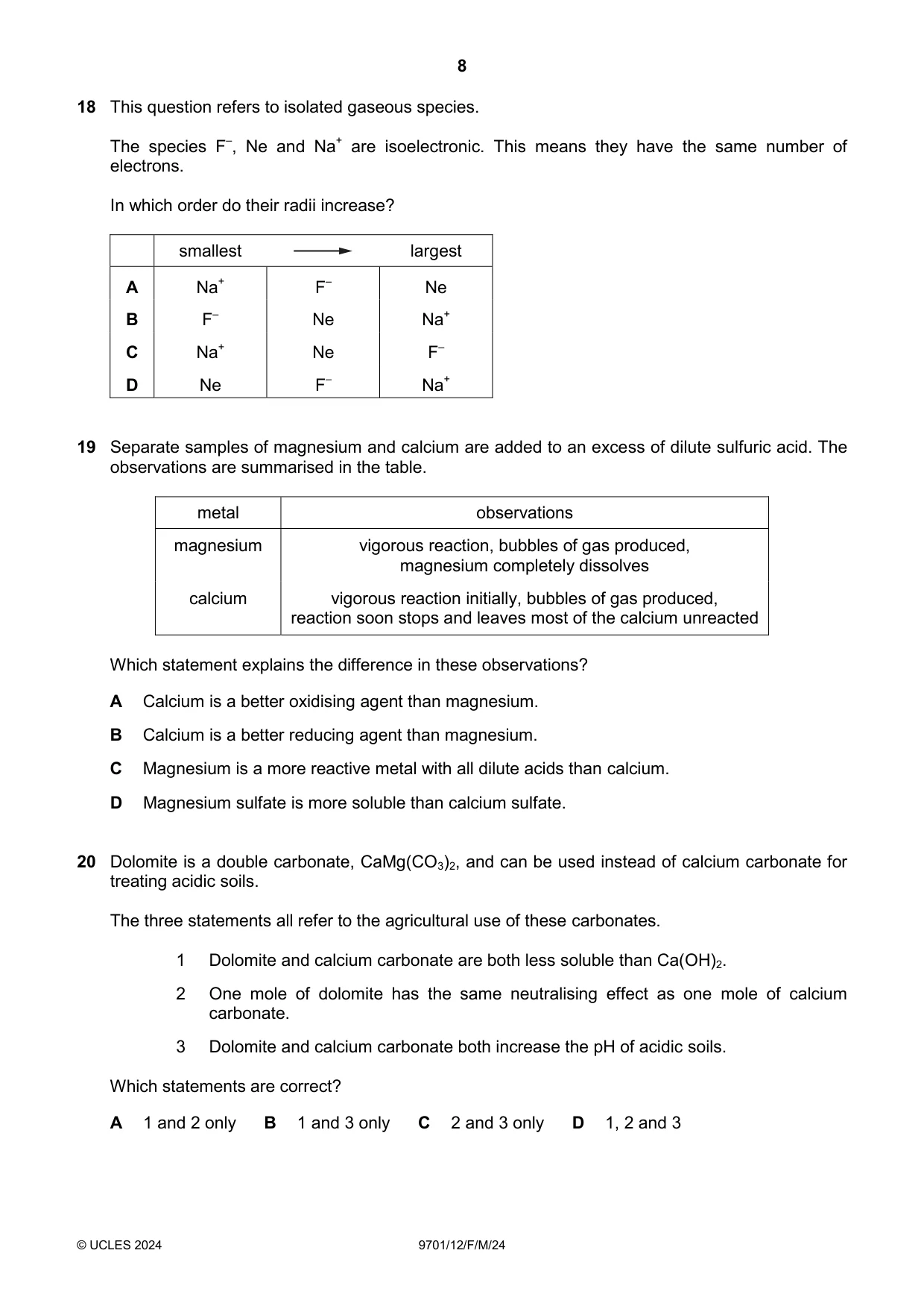 Cambridge A Level Chemistry 9701 2024 Feb/March Paper 1 · Variant 2 question paper, page 8 of 20