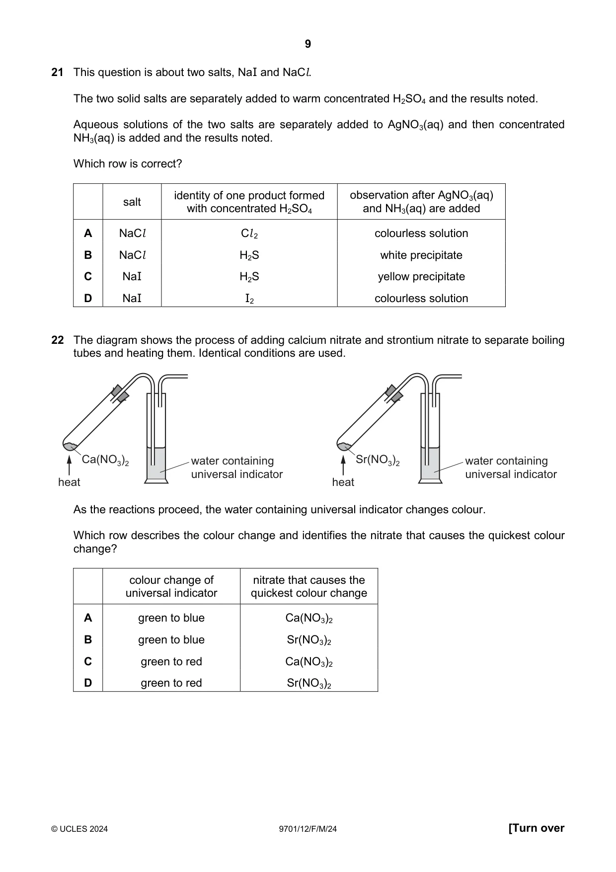 Cambridge A Level Chemistry 9701 2024 Feb/March Paper 1 · Variant 2 question paper, page 9 of 20