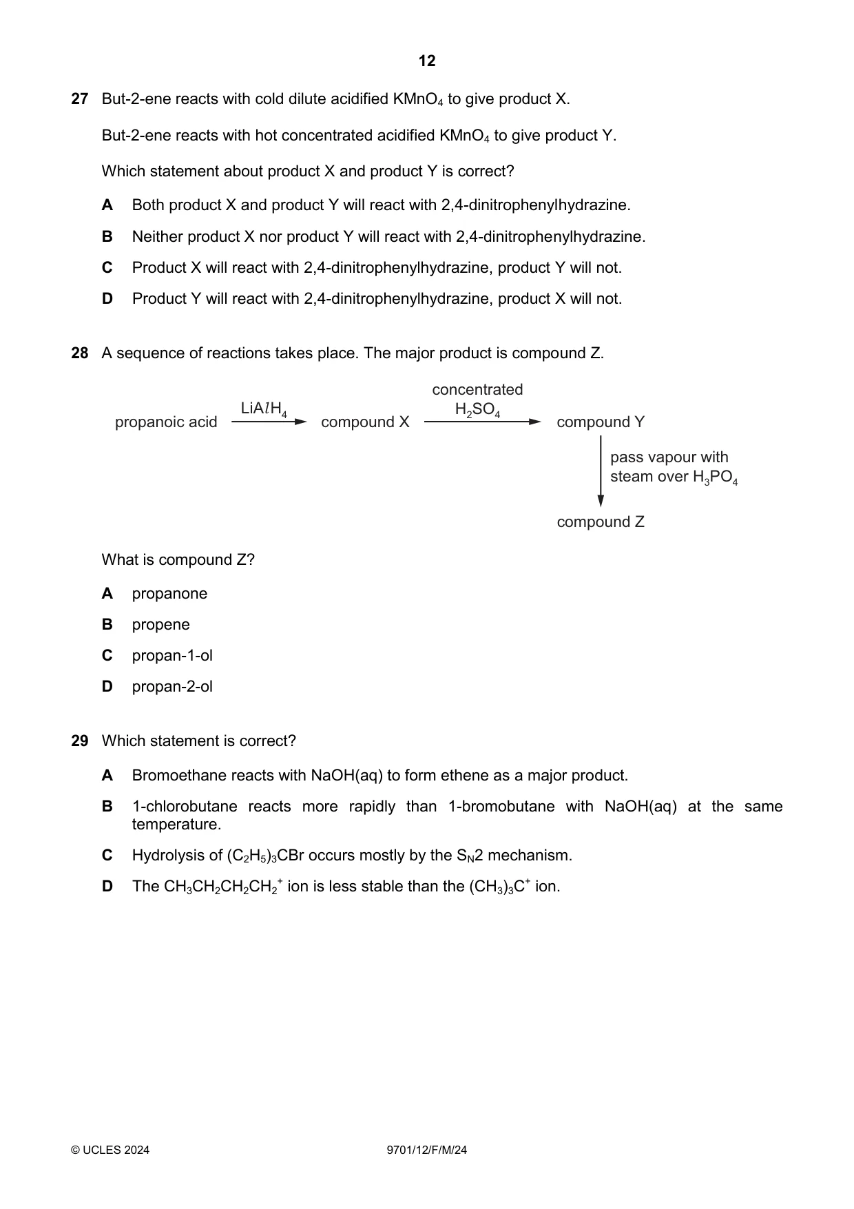 Cambridge A Level Chemistry 9701 2024 Feb/March Paper 1 · Variant 2 question paper, page 12 of 20