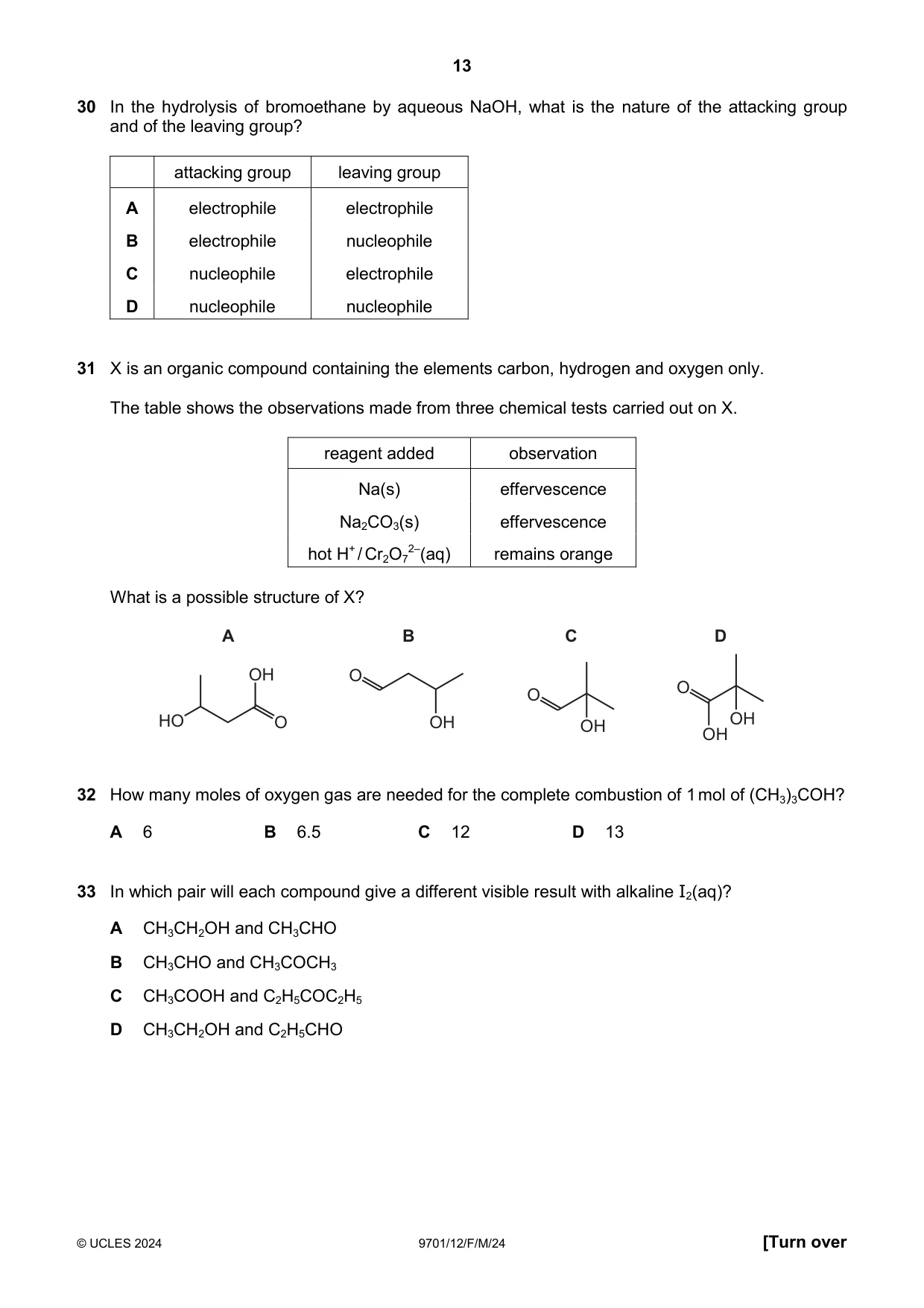 Cambridge A Level Chemistry 9701 2024 Feb/March Paper 1 · Variant 2 question paper, page 13 of 20
