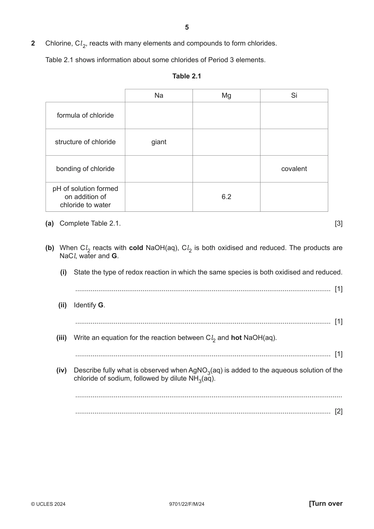 Cambridge A Level Chemistry 9701 2024 Feb/March Paper 2 · Variant 2 question paper, page 5 of 16