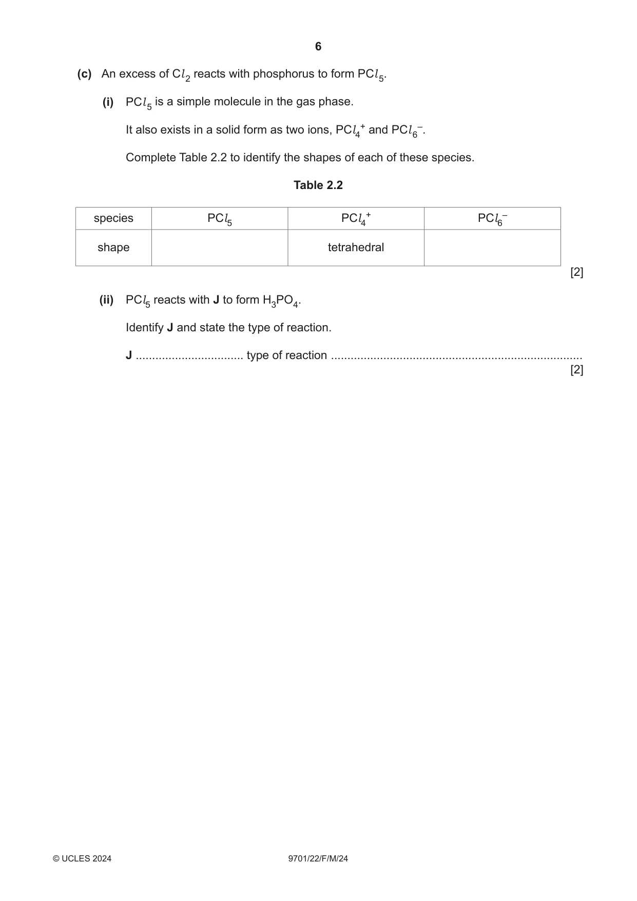 Cambridge A Level Chemistry 9701 2024 Feb/March Paper 2 · Variant 2 question paper, page 6 of 16