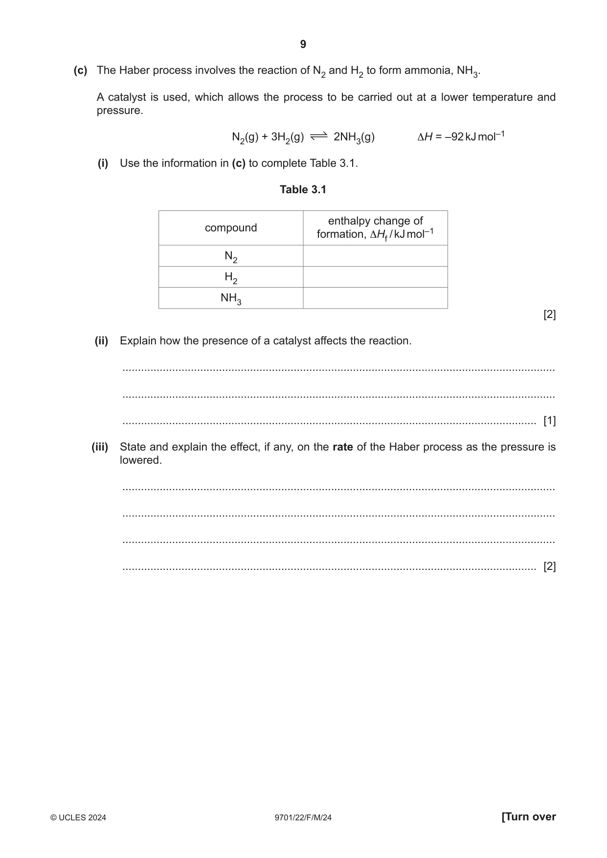 Cambridge A Level Chemistry 9701 2024 Feb/March Paper 2 · Variant 2 question paper, page 9 of 16