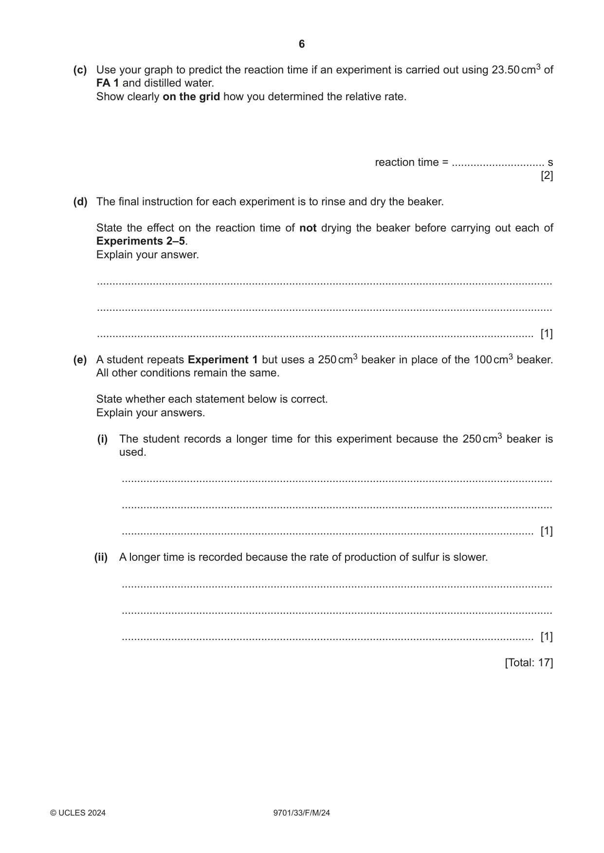 Cambridge A Level Chemistry 9701 2024 Feb/March Paper 3 · Variant 3 question paper, page 6 of 16