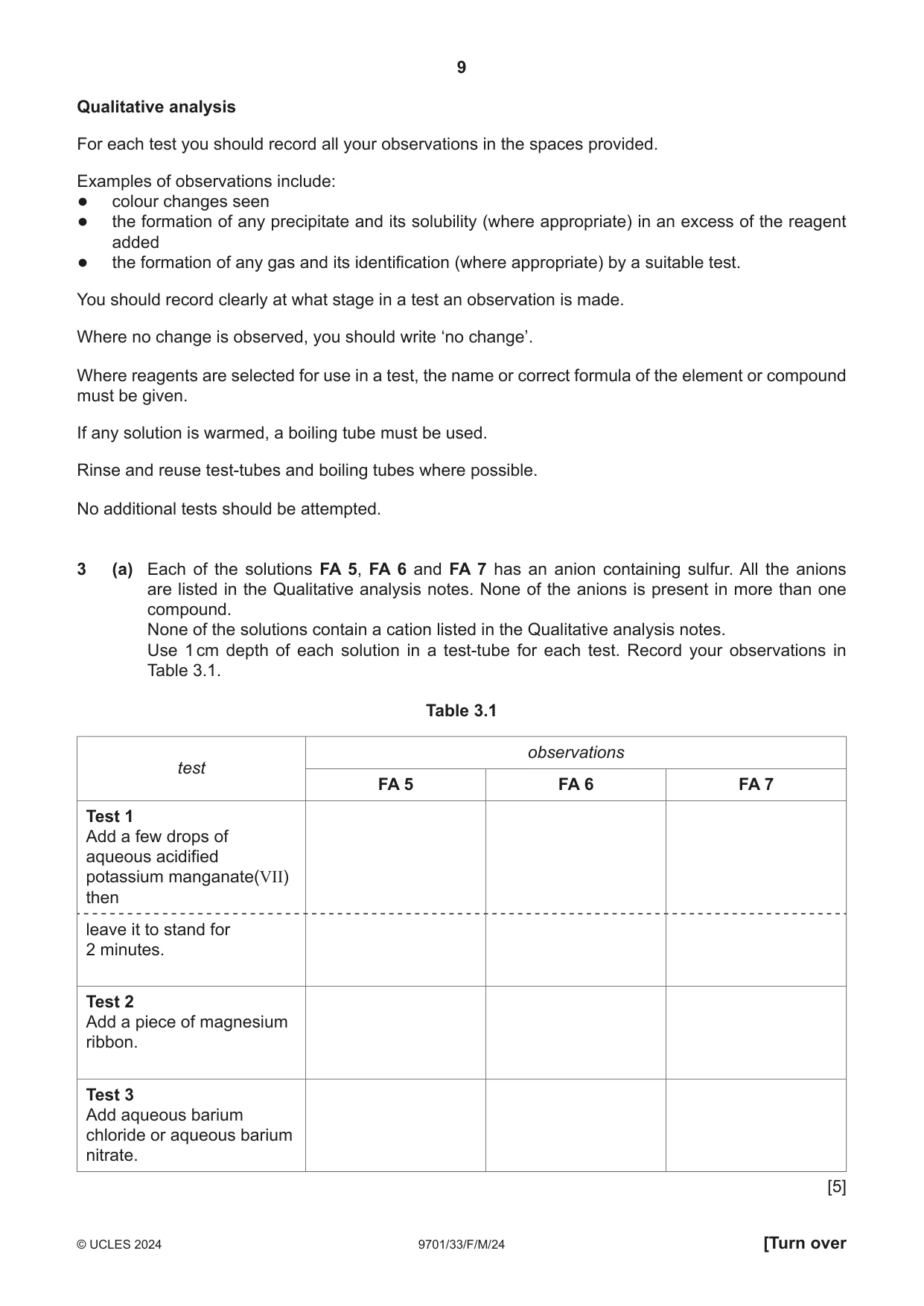 Cambridge A Level Chemistry 9701 2024 Feb/March Paper 3 · Variant 3 question paper, page 9 of 16