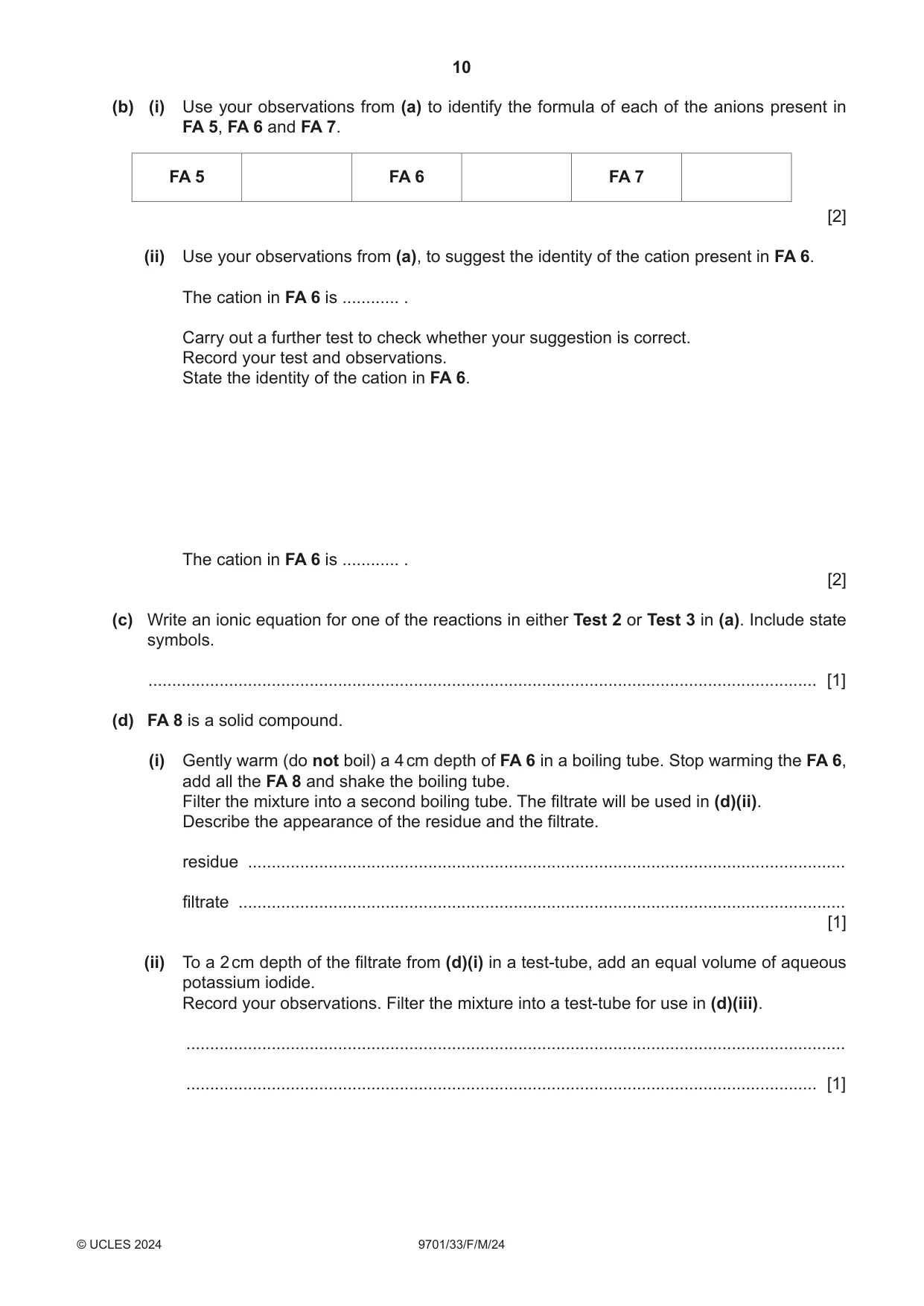 Cambridge A Level Chemistry 9701 2024 Feb/March Paper 3 · Variant 3 question paper, page 10 of 16