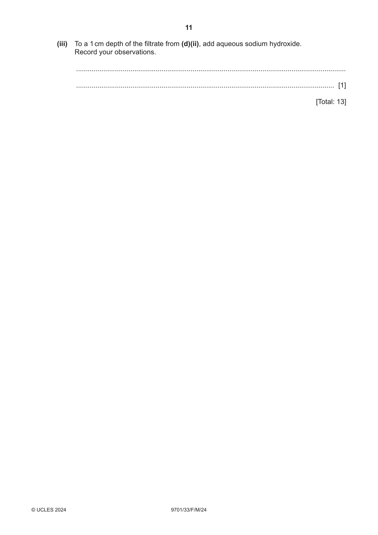 Cambridge A Level Chemistry 9701 2024 Feb/March Paper 3 · Variant 3 question paper, page 11 of 16