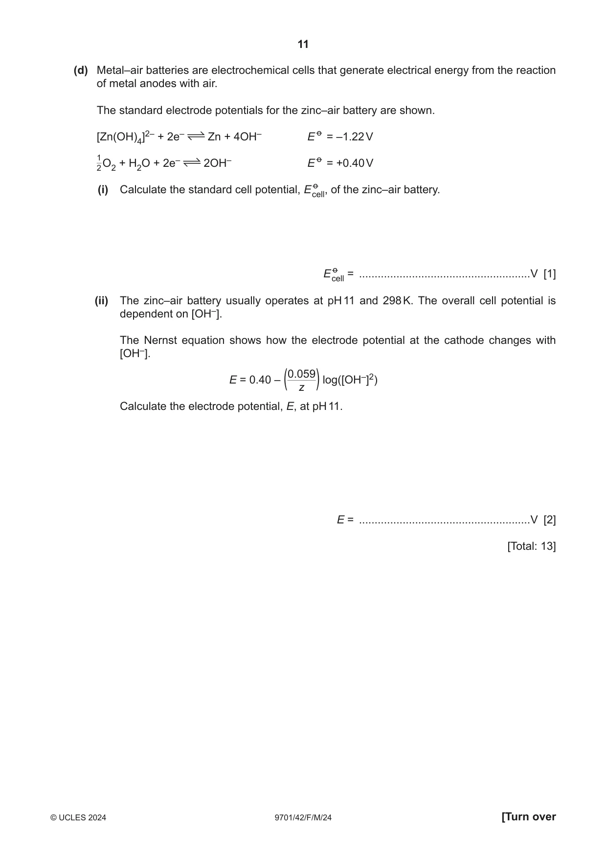 Cambridge A Level Chemistry 9701 2024 Feb/March Paper 4 · Variant 2 question paper, page 11 of 28