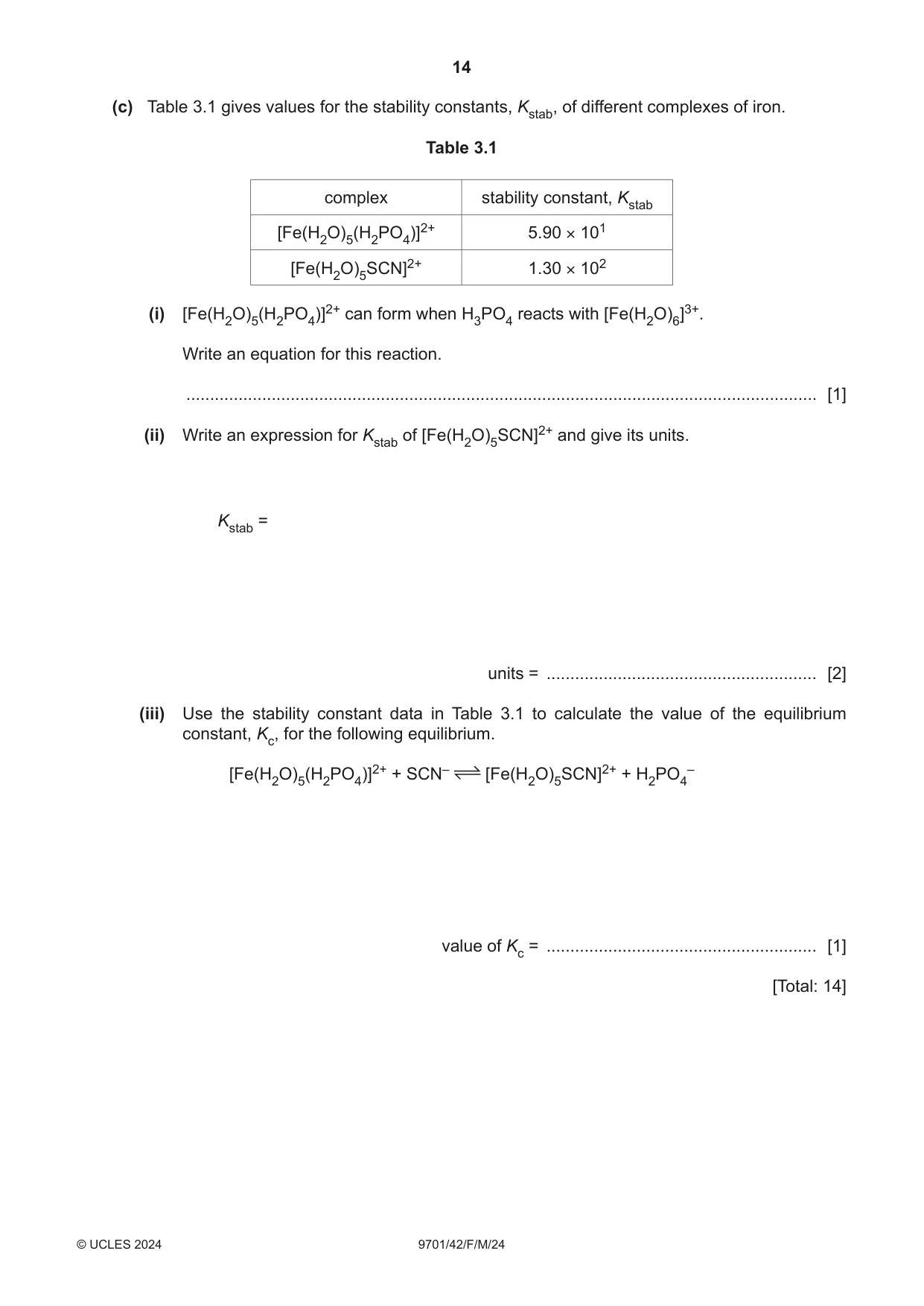 Cambridge A Level Chemistry 9701 2024 Feb/March Paper 4 · Variant 2 question paper, page 14 of 28