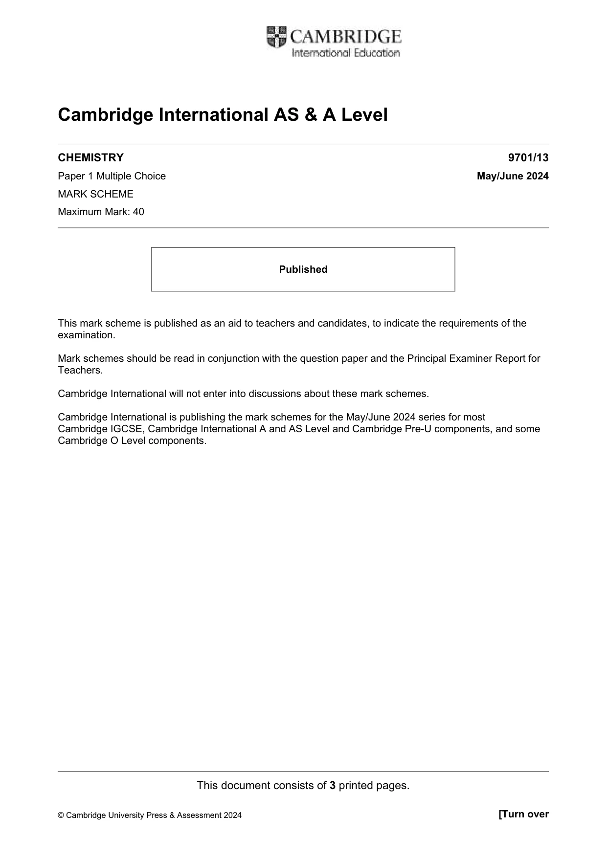 Mark scheme, page 1 of 3