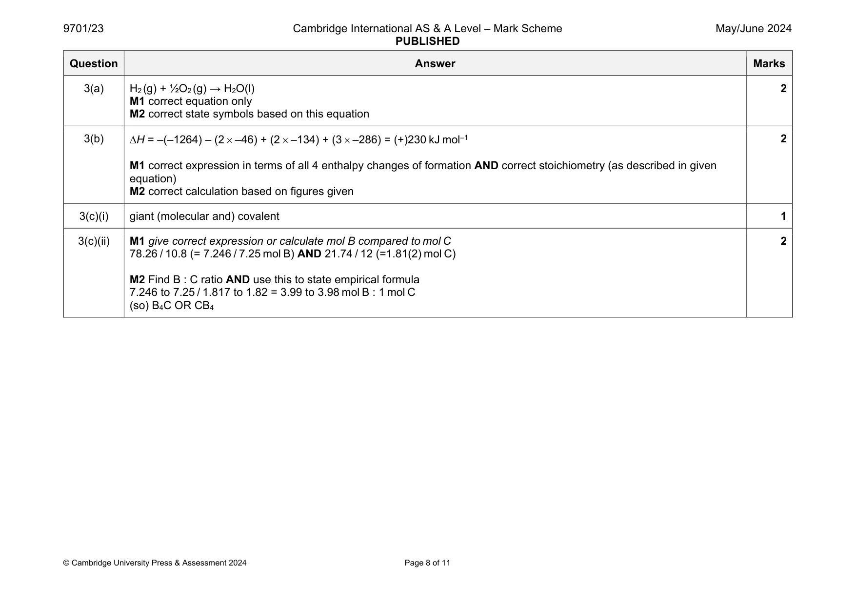 Mark scheme, page 8 of 11