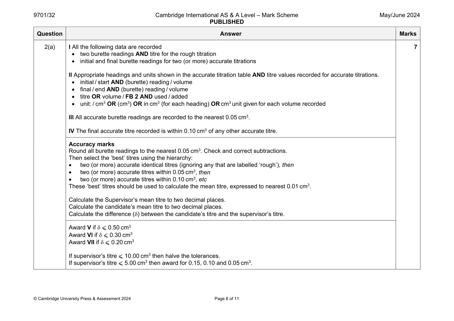 Mark scheme, page 8 of 11