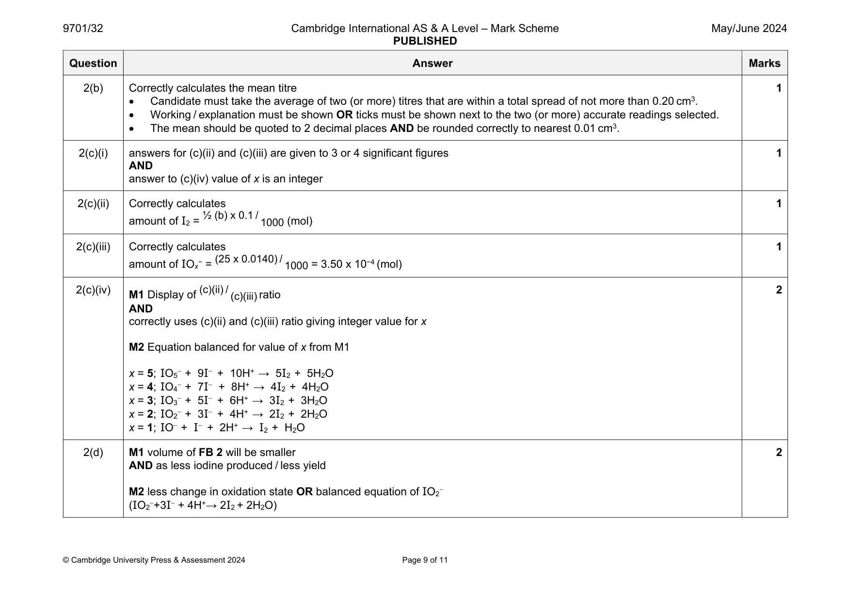 Mark scheme, page 9 of 11