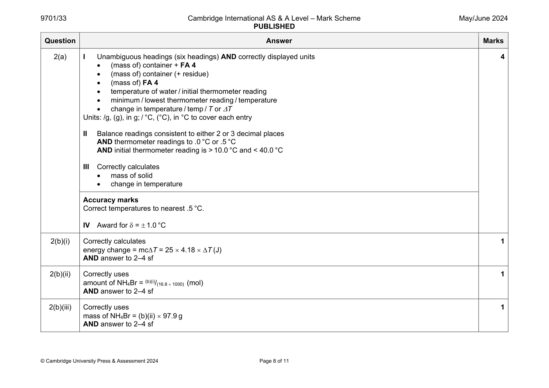 Mark scheme, page 8 of 11