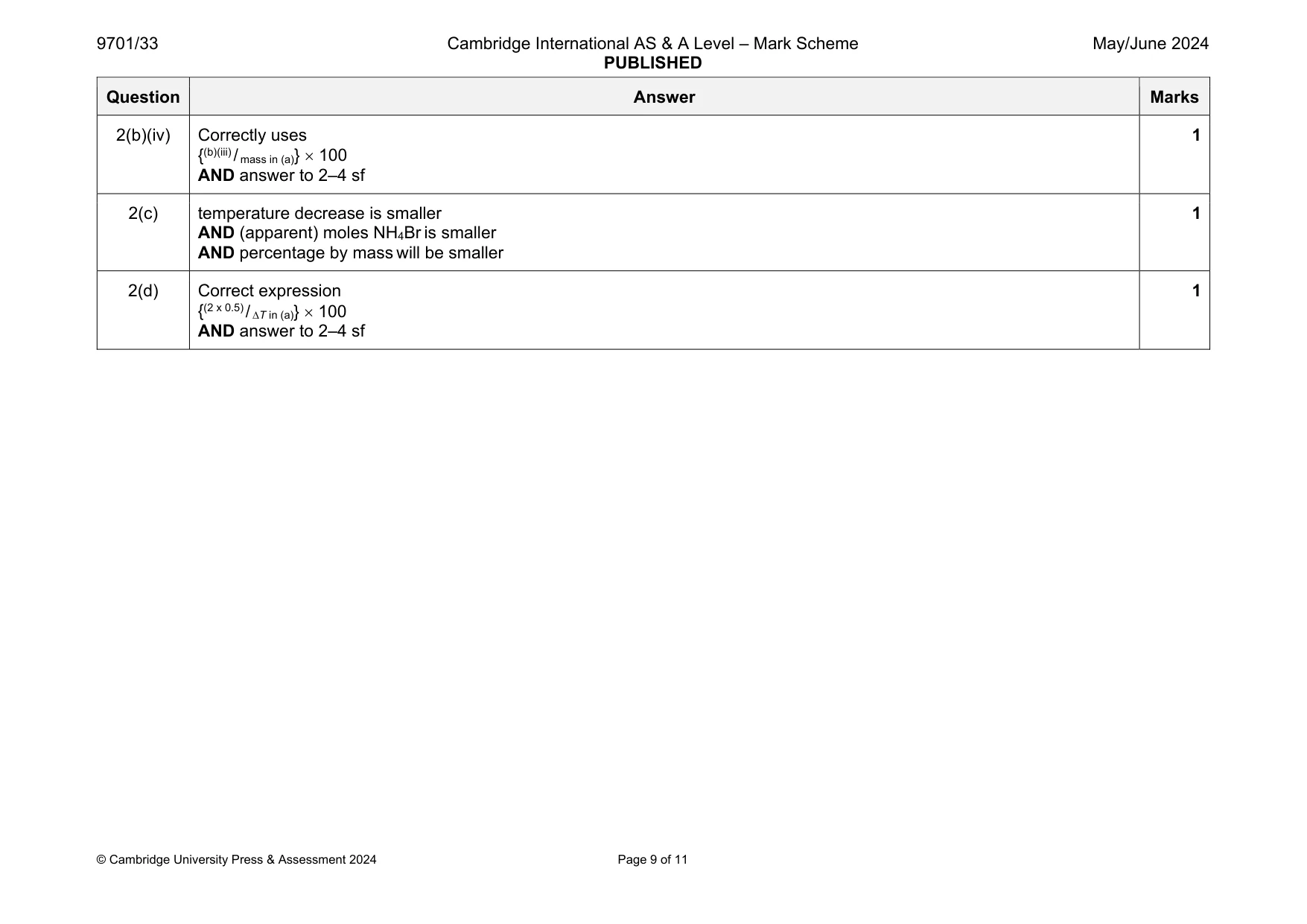 Mark scheme, page 9 of 11